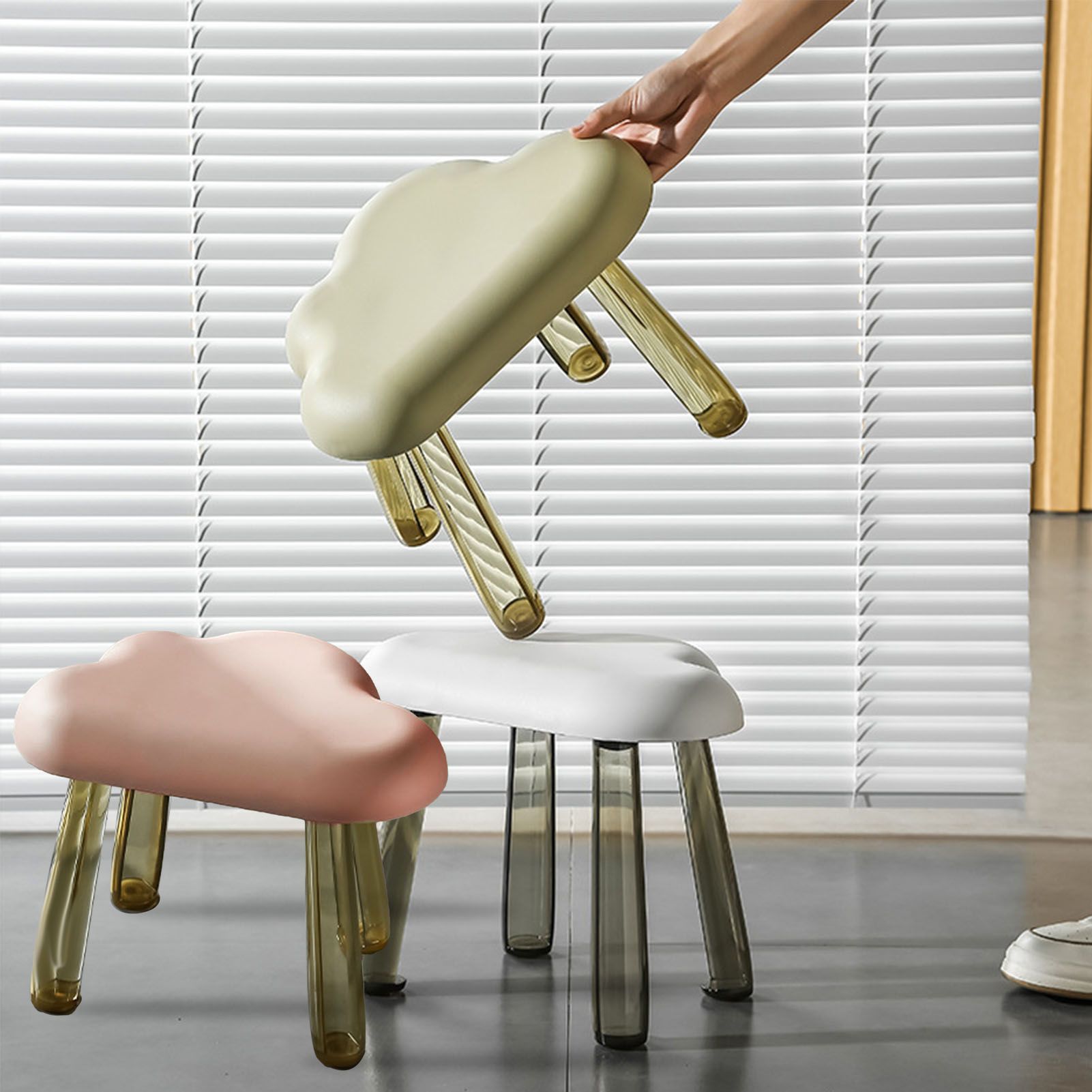 Children Stool Cloud Shape Top Transparent Leg Delicate Plastic Stool Gift view 12