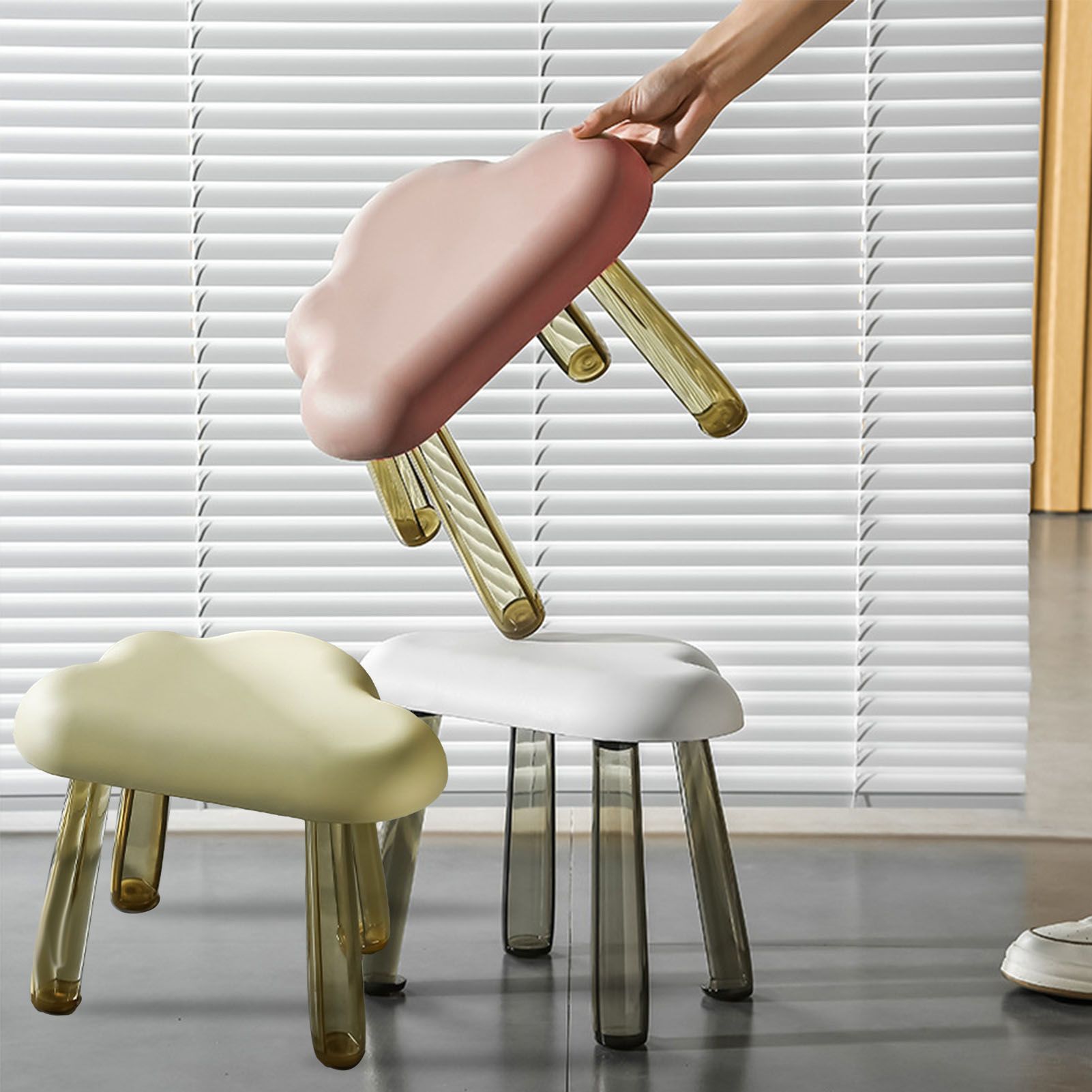 Children Stool Cloud Shape Top Transparent Leg Delicate Plastic Stool Gift view 13