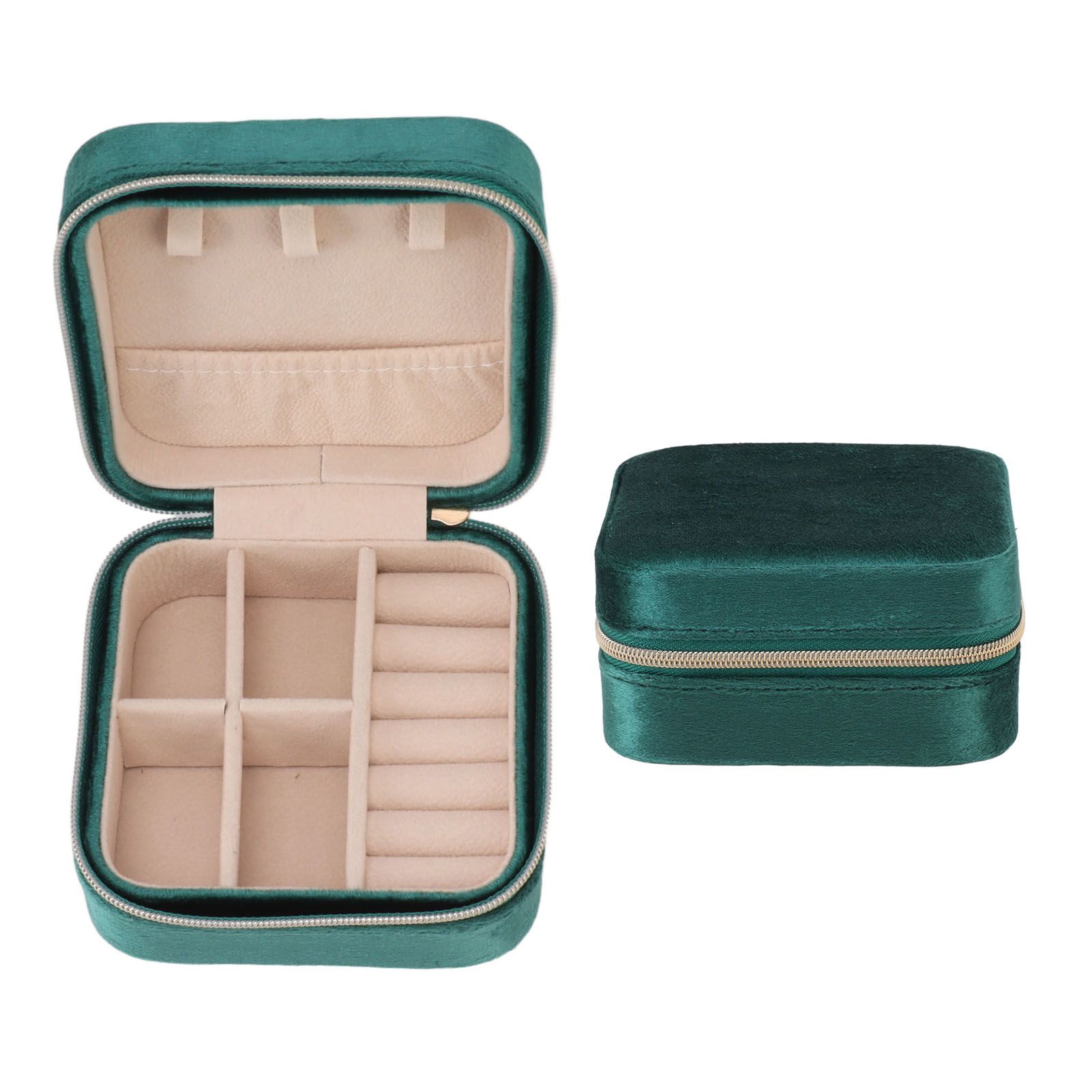 Velvet Jewelry Box Compact Small Zippered Travel Organizer Portable Storage view 2