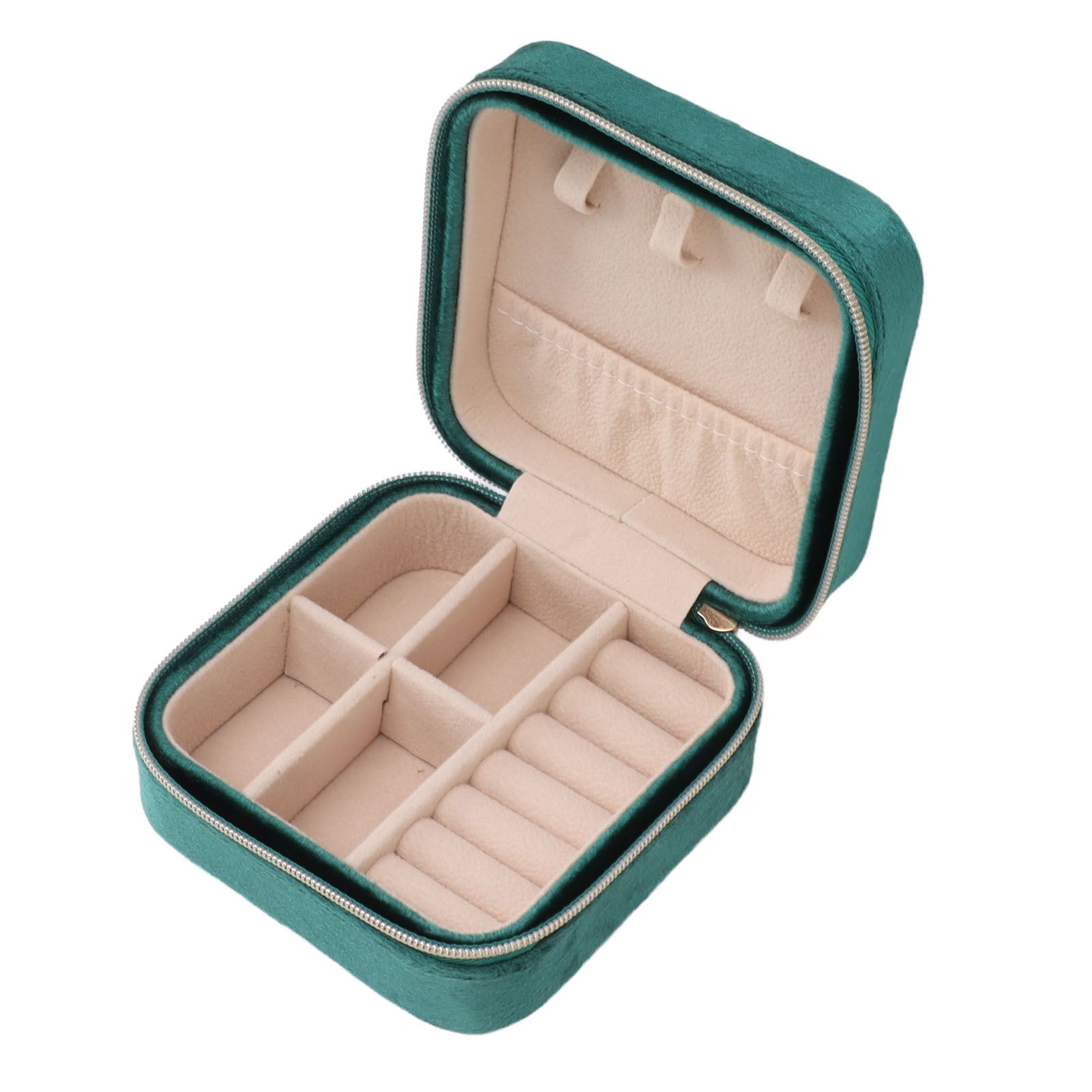Velvet Jewelry Box Compact Small Zippered Travel Organizer Portable Storage view 4