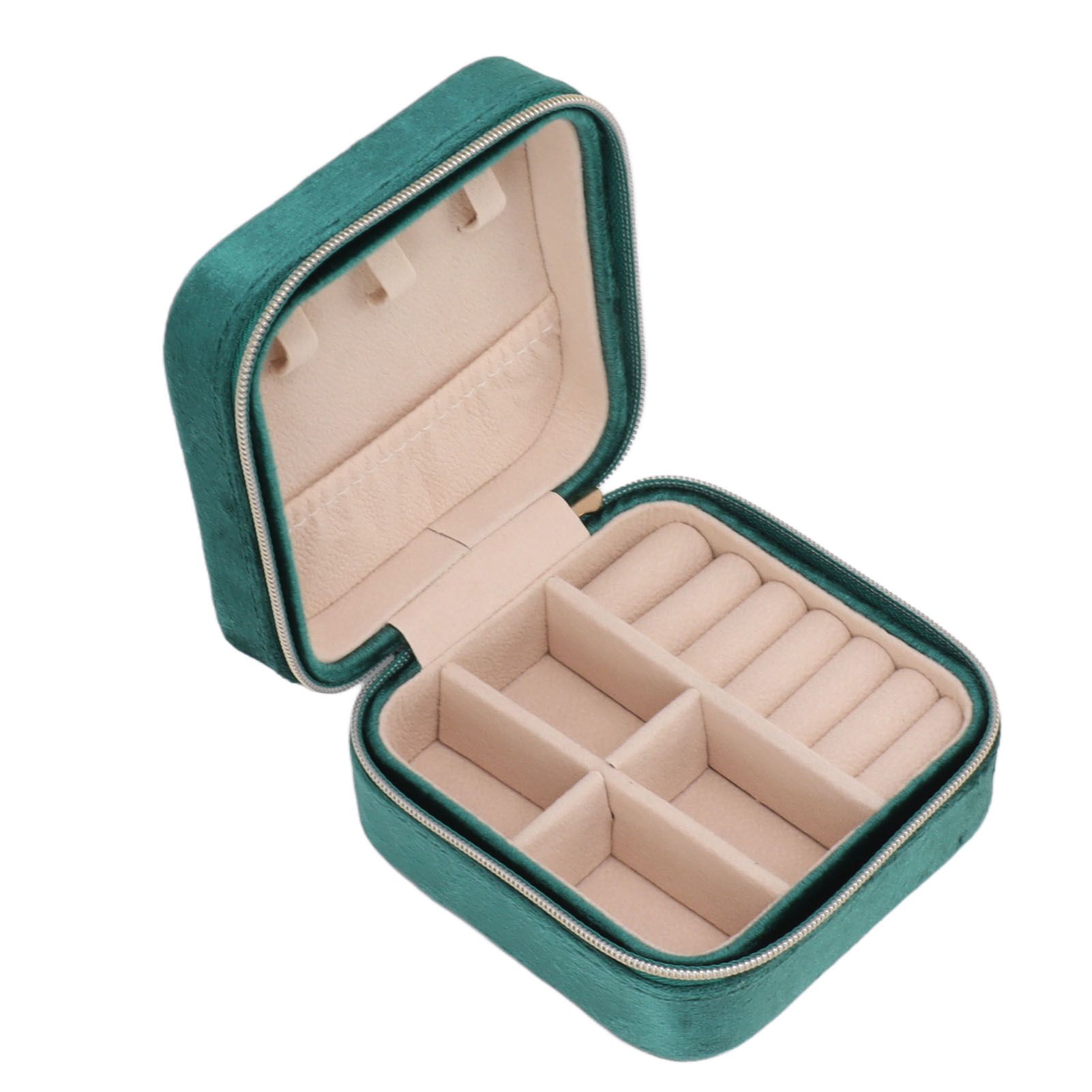 Velvet Jewelry Box Compact Small Zippered Travel Organizer Portable Storage view 5