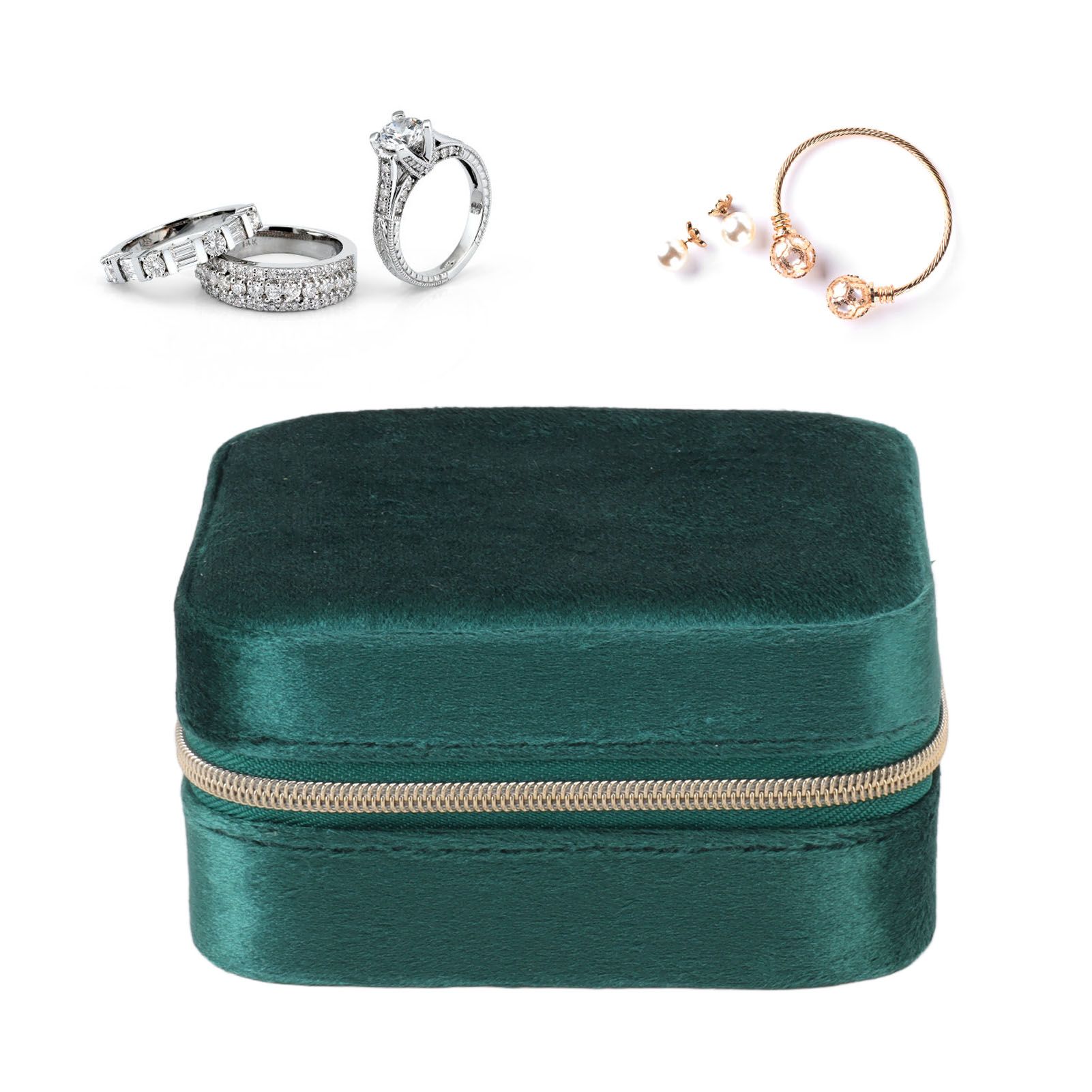 Velvet Jewelry Box Compact Small Zippered Travel Organizer Portable Storage view 11
