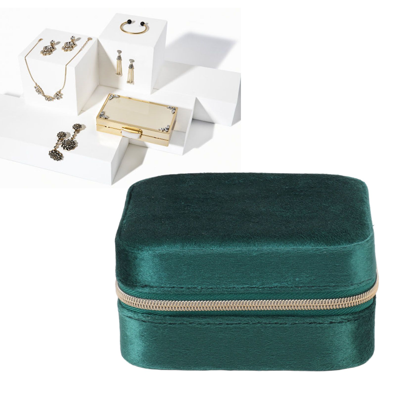 Velvet Jewelry Box Compact Small Zippered Travel Organizer Portable Storage view 12