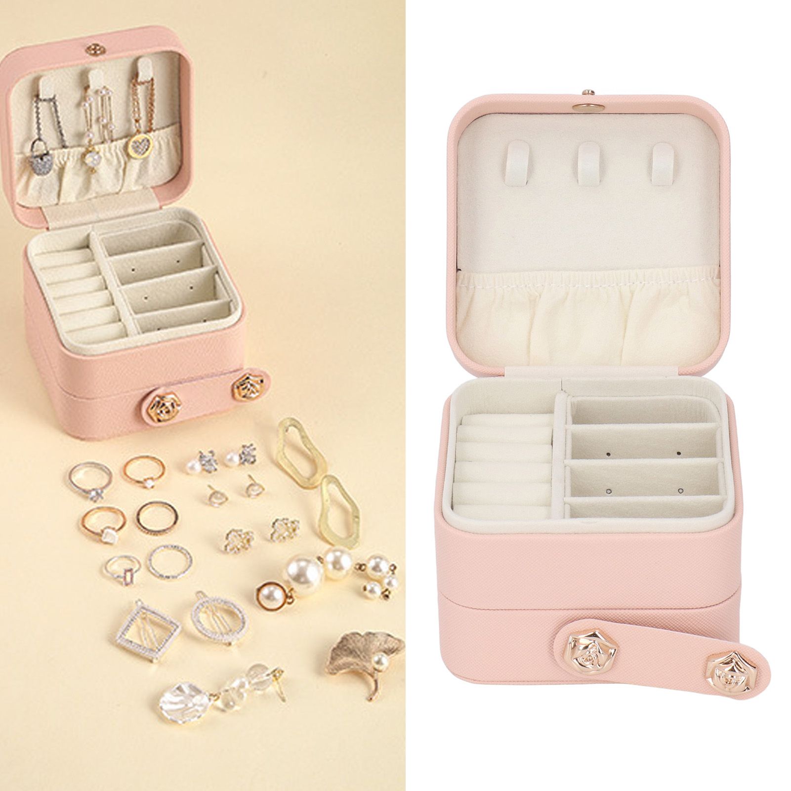 Jewelry Box Pink Portable Multi Layer PU Leather Jewelry Travel Case for Home view 11