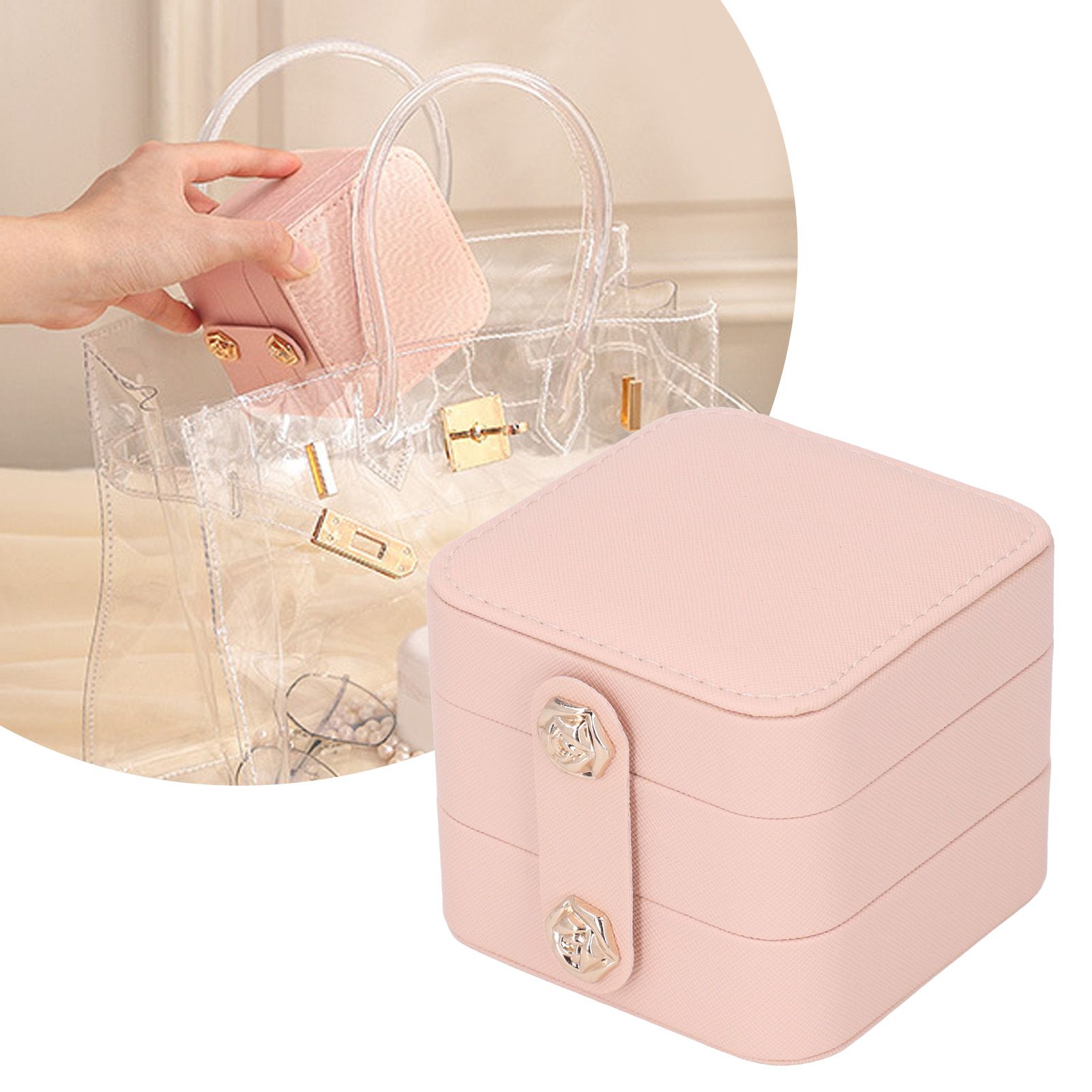 Jewelry Box Pink Portable Multi Layer PU Leather Jewelry Travel Case for Home view 12