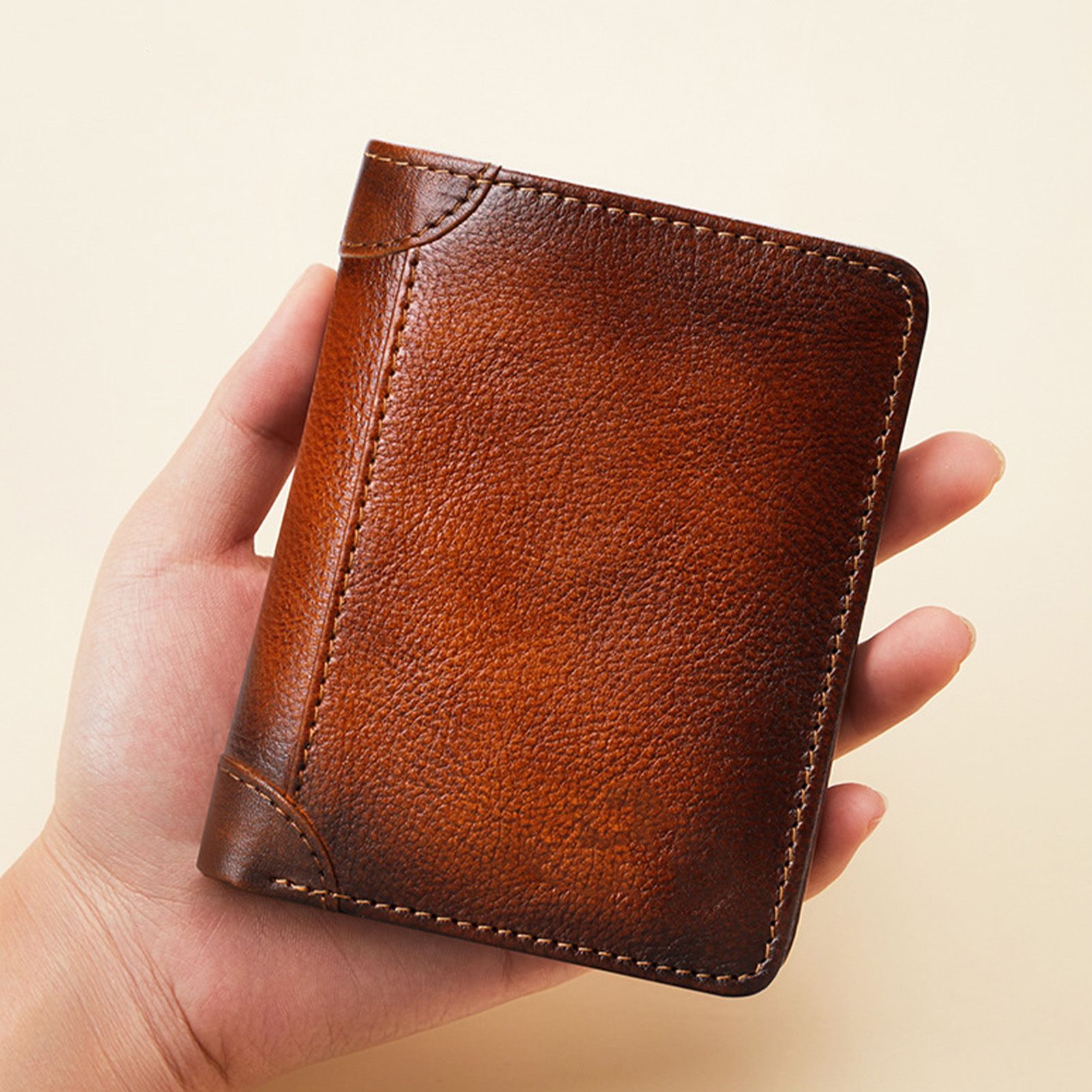Trifold Wallet Retro Style Large Space Multi Card Slots Men Leather Wallet view 10