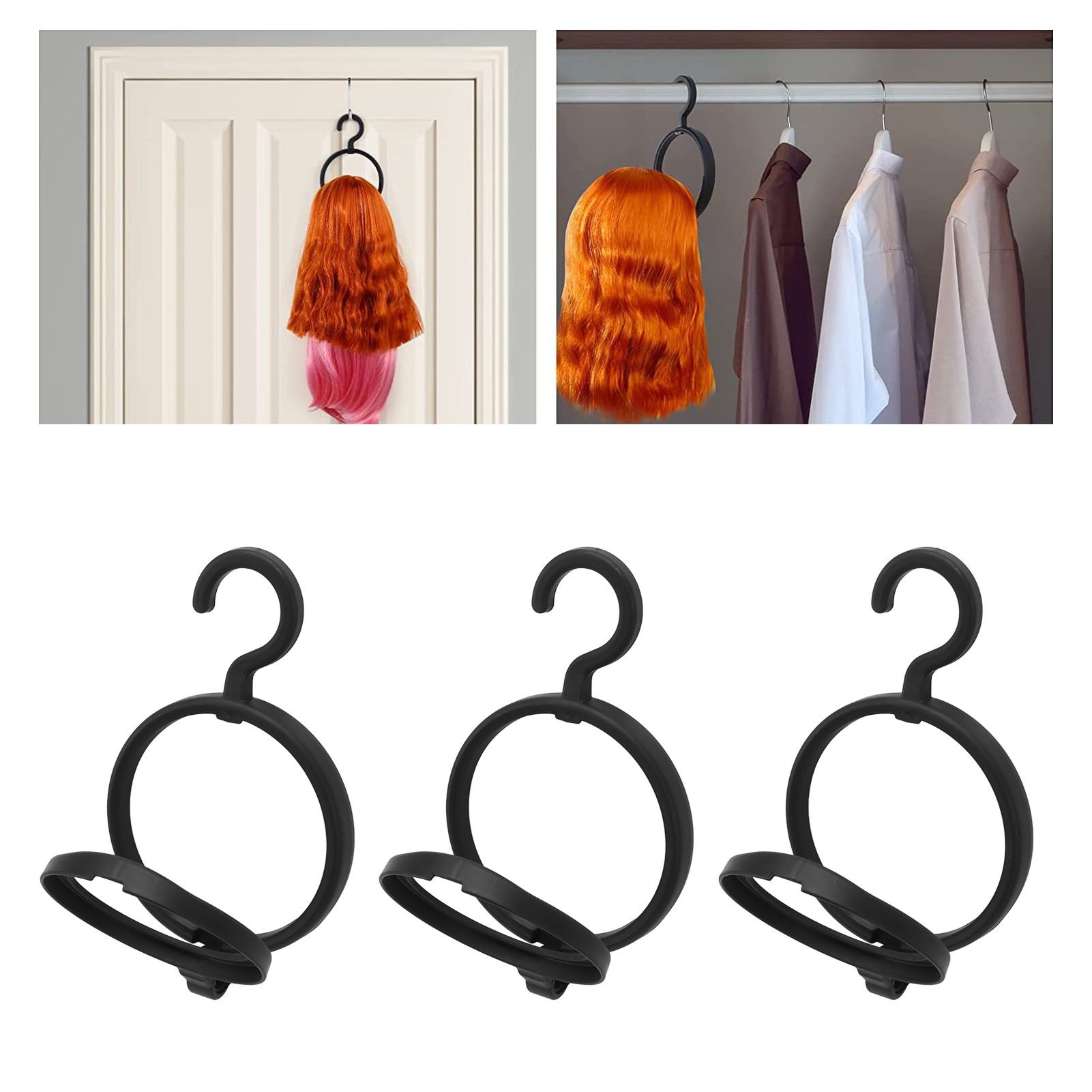 3Pcs Hanging Wig Stand Space Saving Portable Plastic Wig Display Hanger for view 11