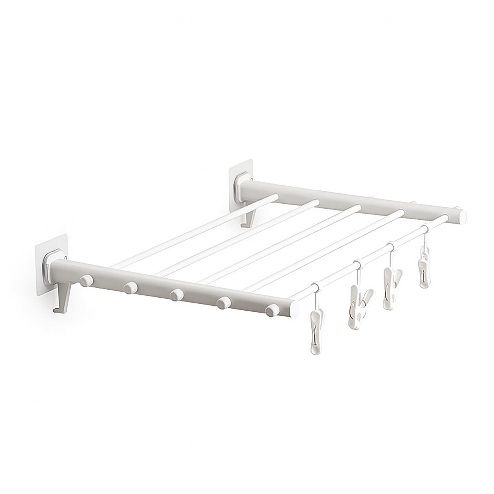 Wall Mounted Clothes Drying Rack Folding Telescopic Punch Free Plastic Laundry