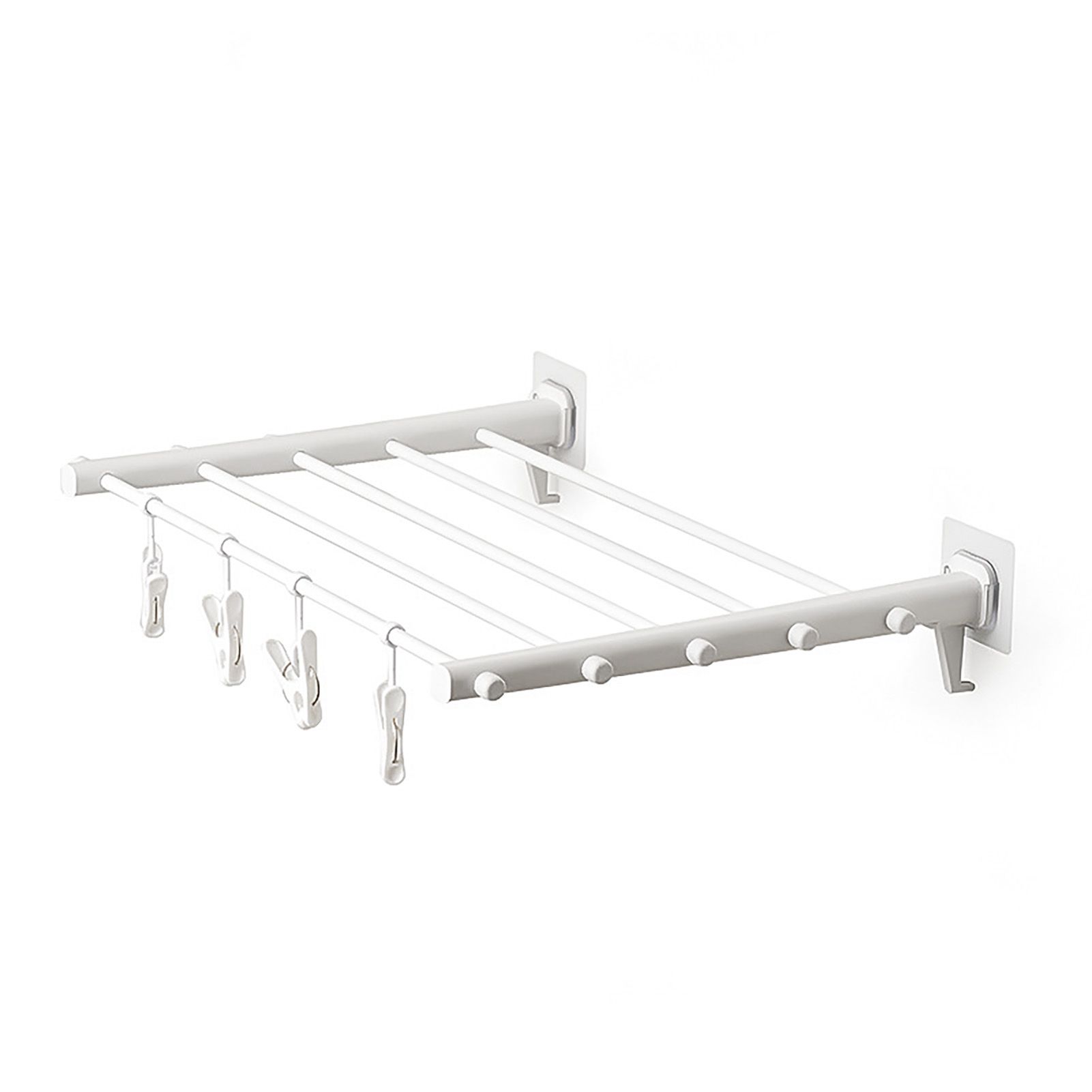 Wall Mounted Clothes Drying Rack Folding Telescopic Punch Free Plastic Laundry view 2
