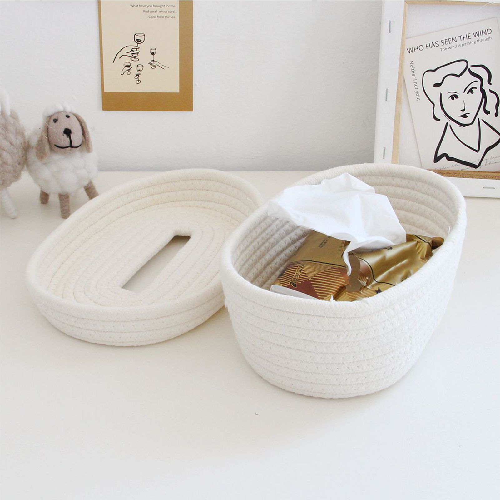 Tissue Box Cover Handmade Cotton Rope Napkin Tissue Holder Decorative view 5
