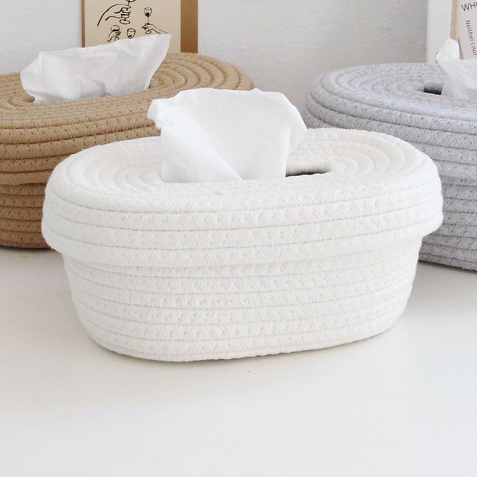 Tissue Box Cover Handmade Cotton Rope Napkin Tissue Holder Decorative view 7