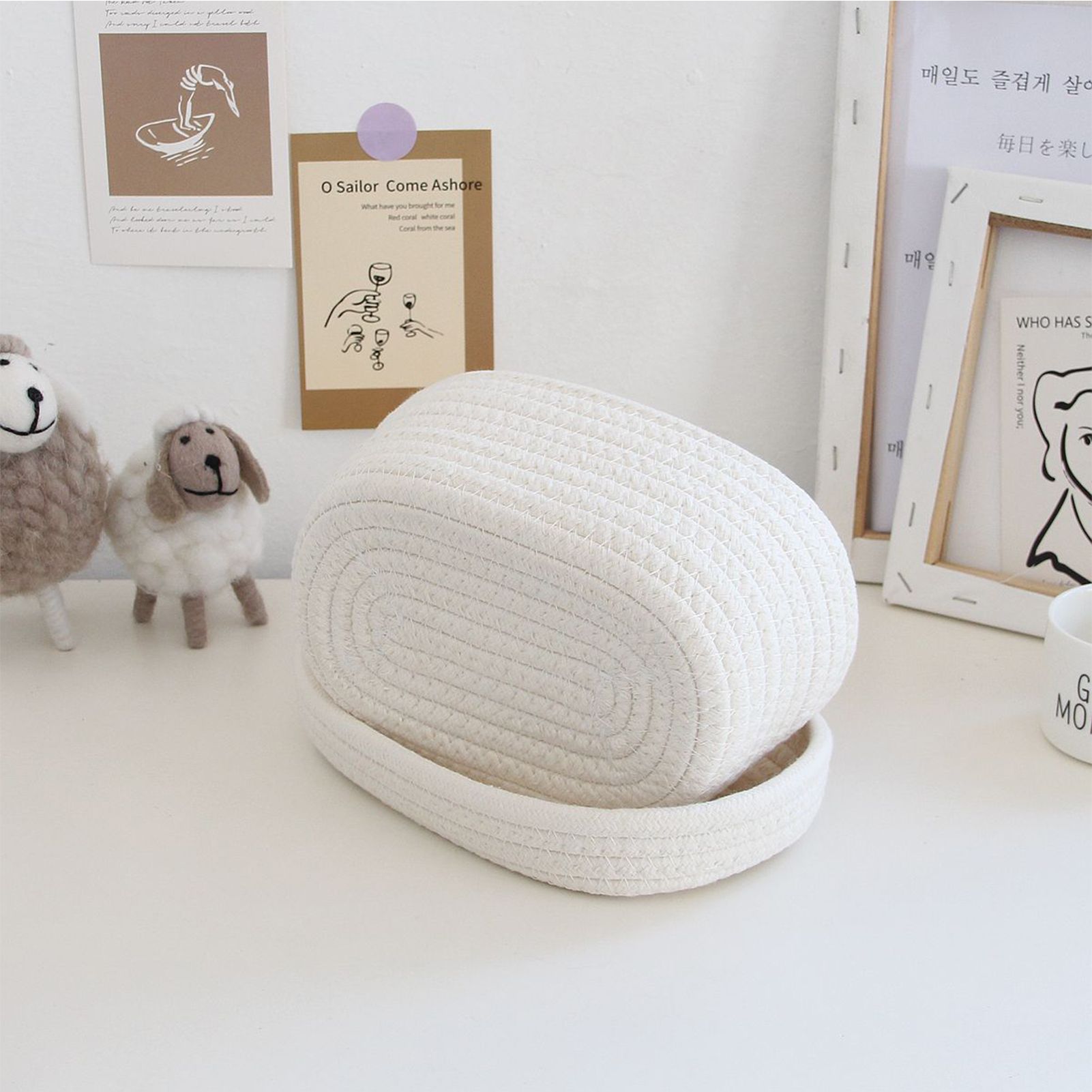 Tissue Box Cover Handmade Cotton Rope Napkin Tissue Holder Decorative view 10