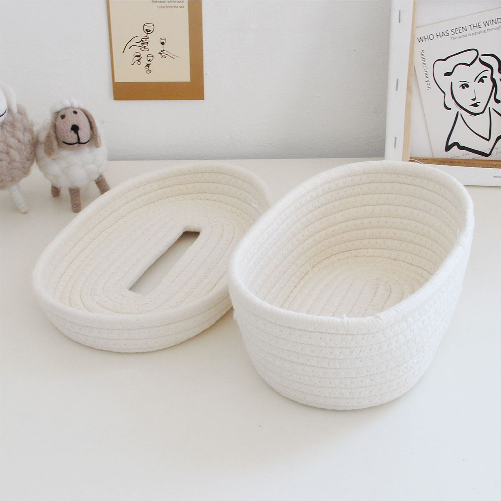 Tissue Box Cover Handmade Cotton Rope Napkin Tissue Holder Decorative view 11