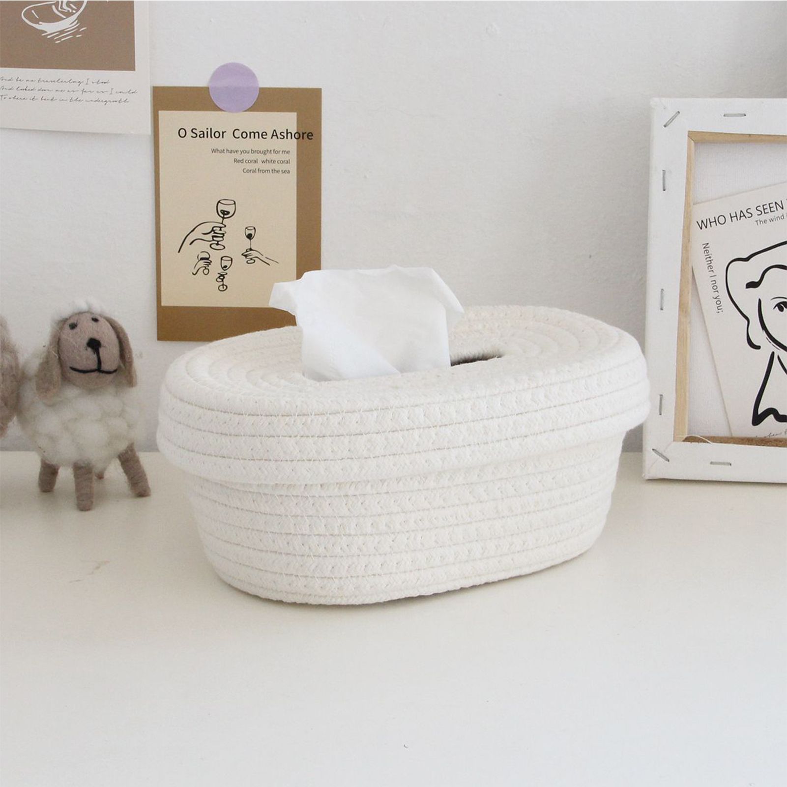 Tissue Box Cover Handmade Cotton Rope Napkin Tissue Holder Decorative view 12