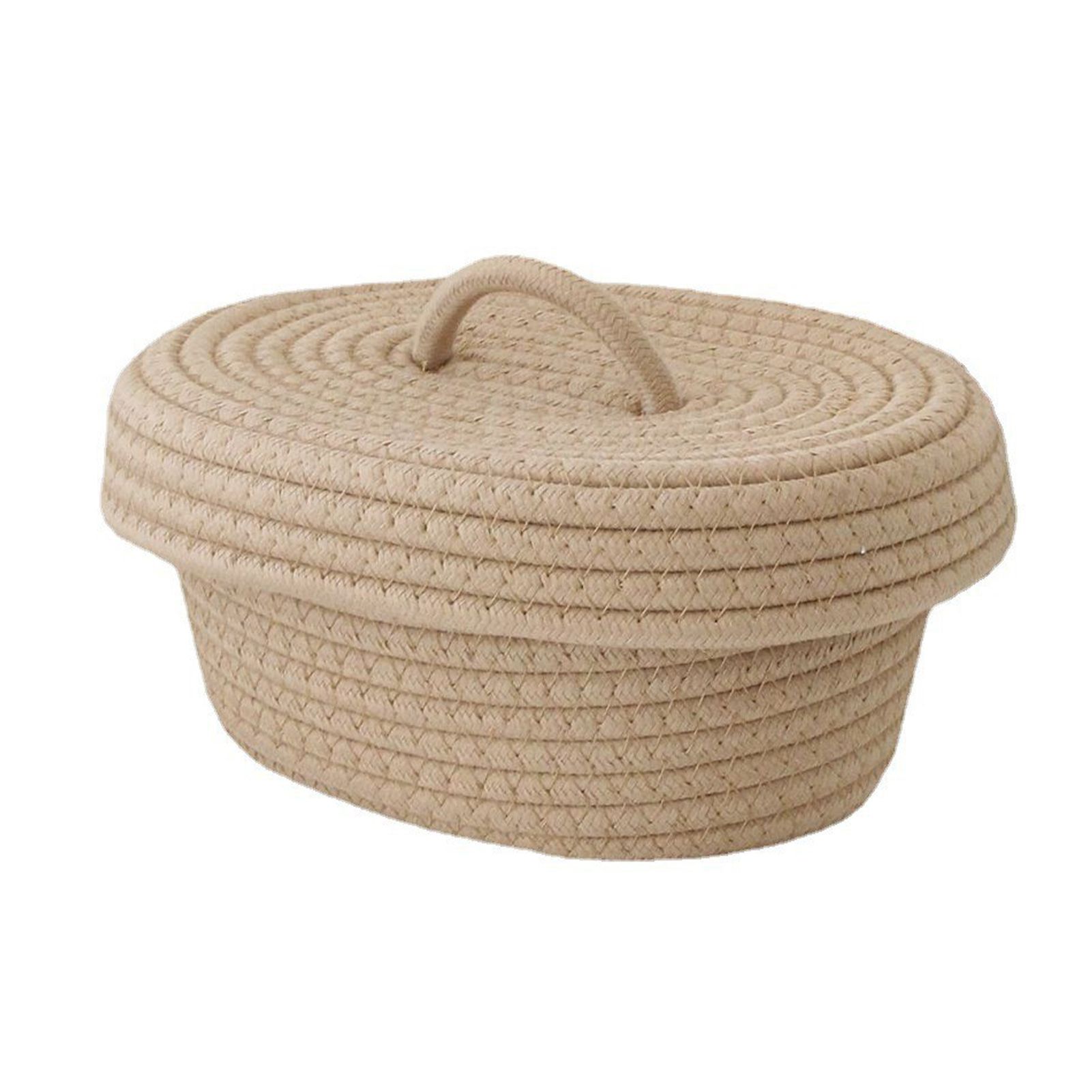 Desktop Storage Box with Lid Handmade Cotton Rope Storage Basket for Makeup view 3