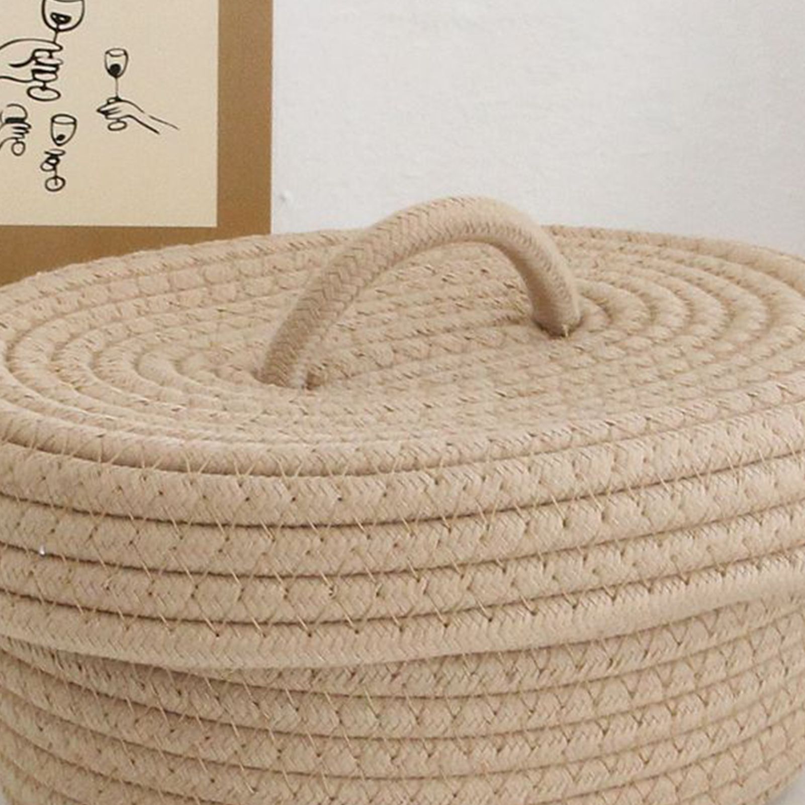 Desktop Storage Box with Lid Handmade Cotton Rope Storage Basket for Makeup view 7