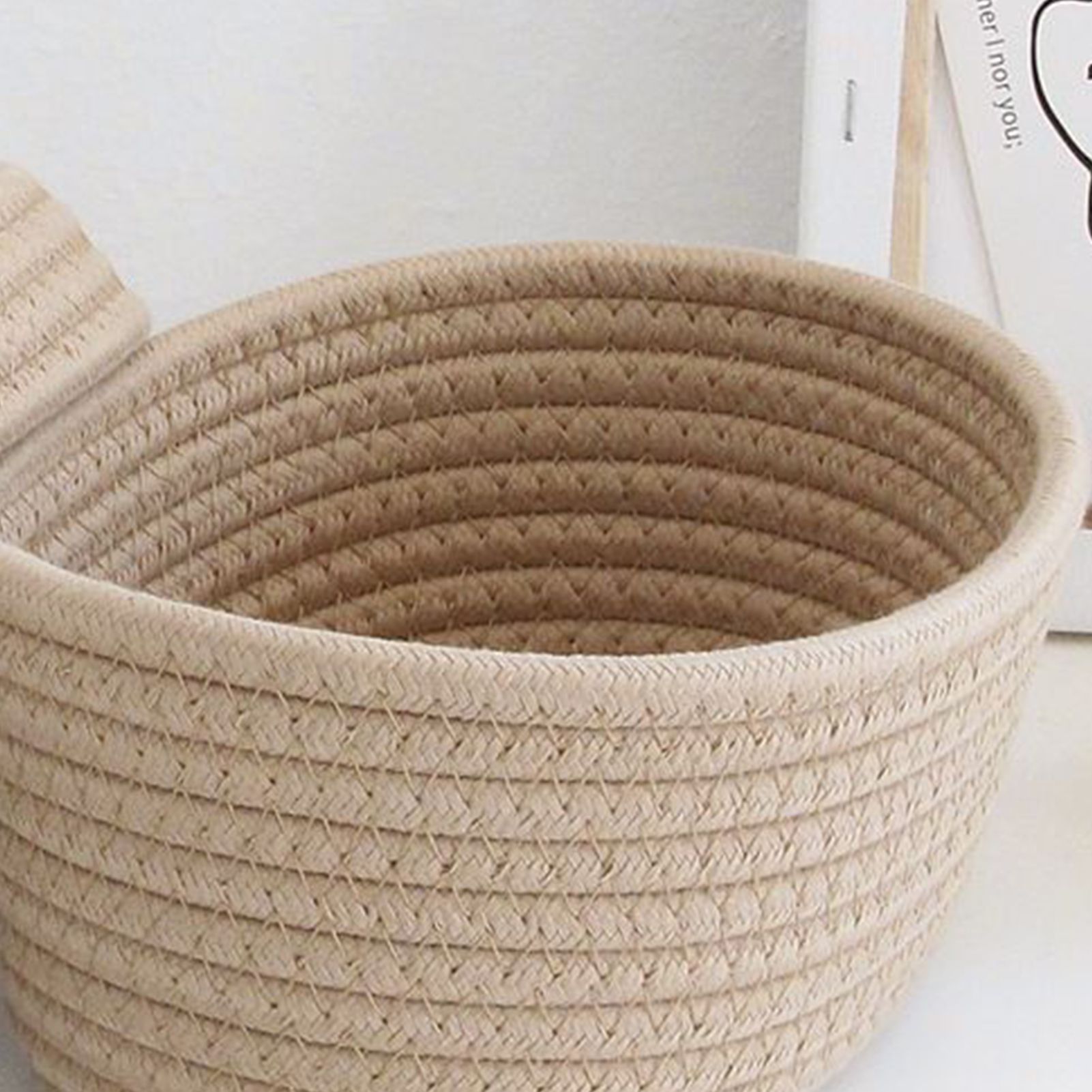 Desktop Storage Box with Lid Handmade Cotton Rope Storage Basket for Makeup view 8