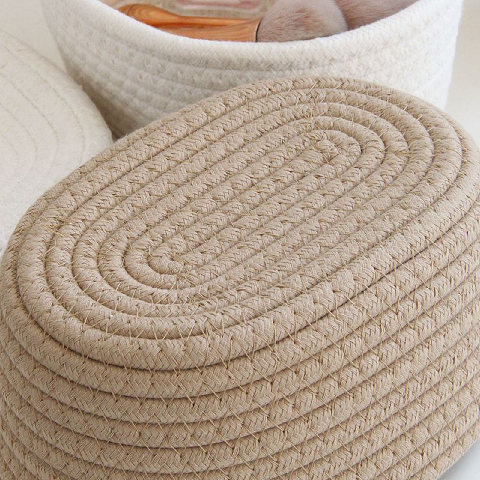 Desktop Storage Box with Lid Handmade Cotton Rope Storage Basket for Makeup view 9