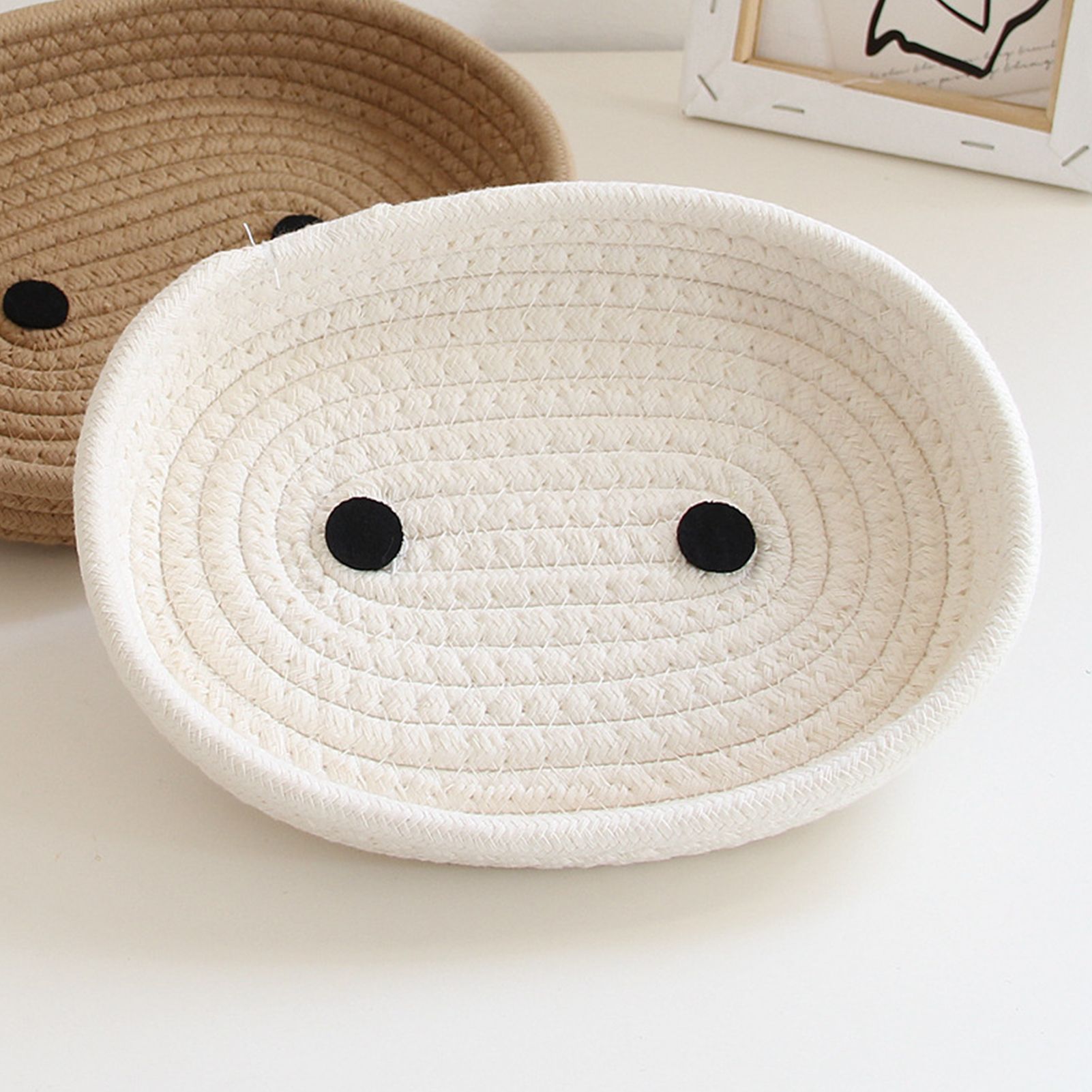 Desktop Storage Box with Lid Handmade Cotton Rope Storage Basket for Makeup view 7