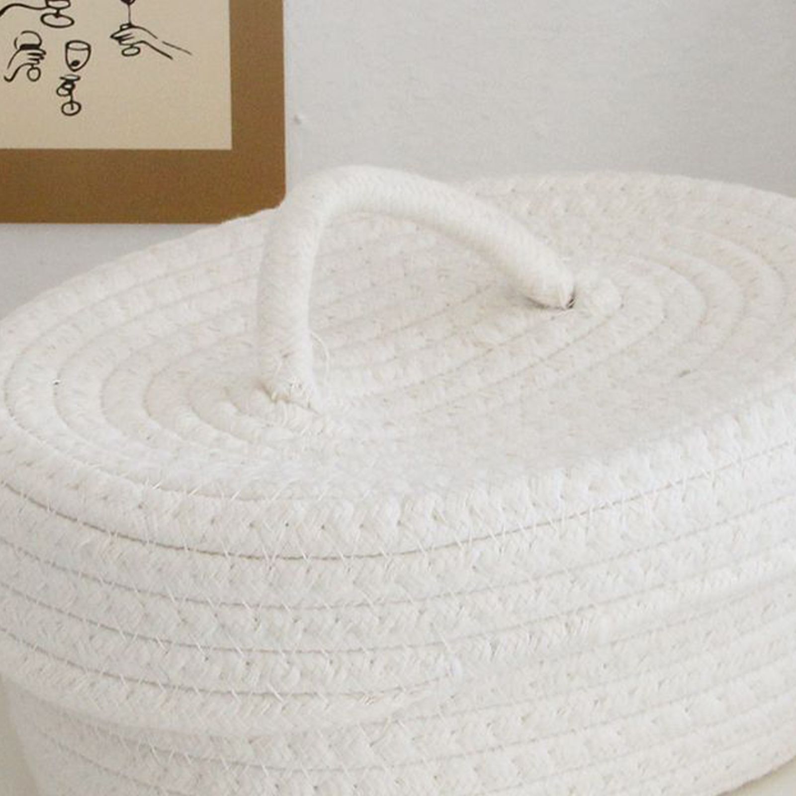 Desktop Storage Box with Lid Handmade Cotton Rope Storage Basket for Makeup view 8