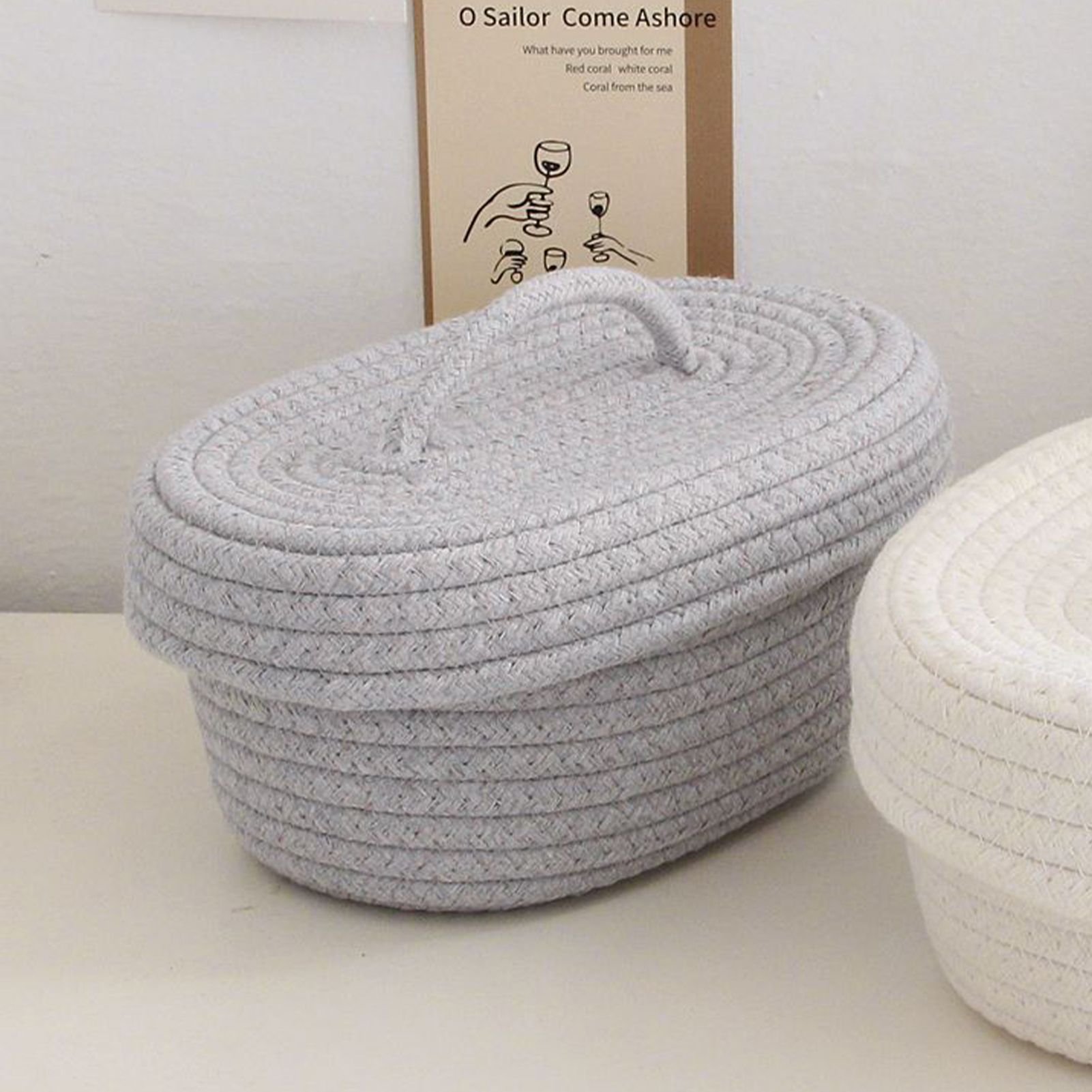 Desktop Storage Box with Lid Handmade Cotton Rope Storage Basket for Makeup view 6