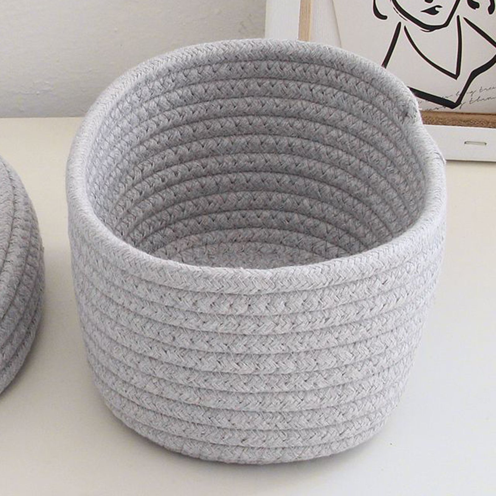 Desktop Storage Box with Lid Handmade Cotton Rope Storage Basket for Makeup view 7