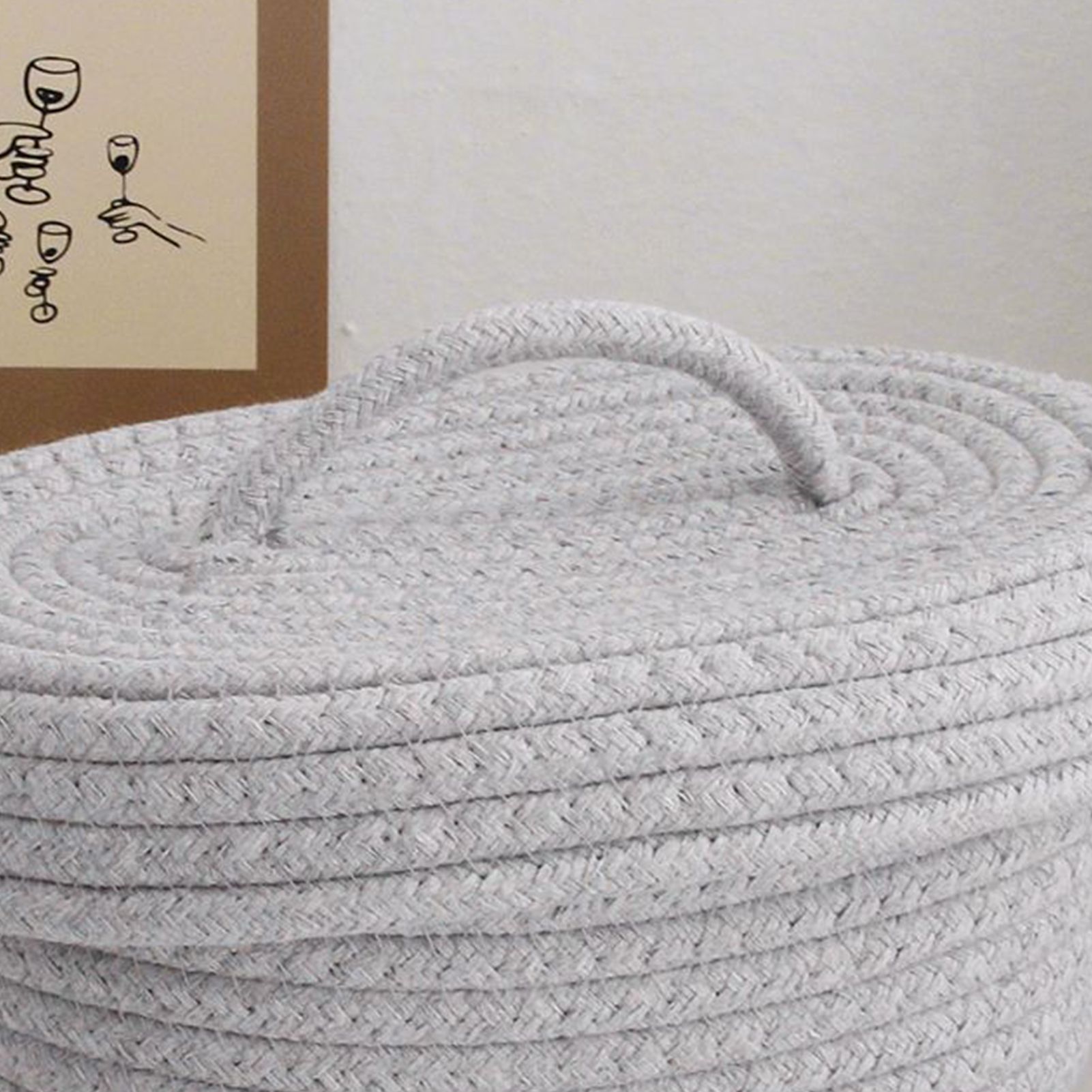 Desktop Storage Box with Lid Handmade Cotton Rope Storage Basket for Makeup view 9