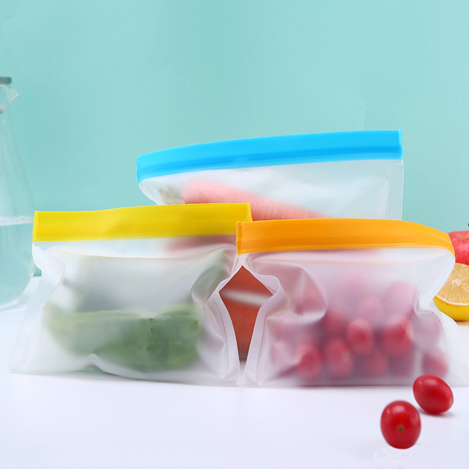 20PCS Reusable Ziplock Bags Translucent Scrub PEVA Food Storage Bags for view 5