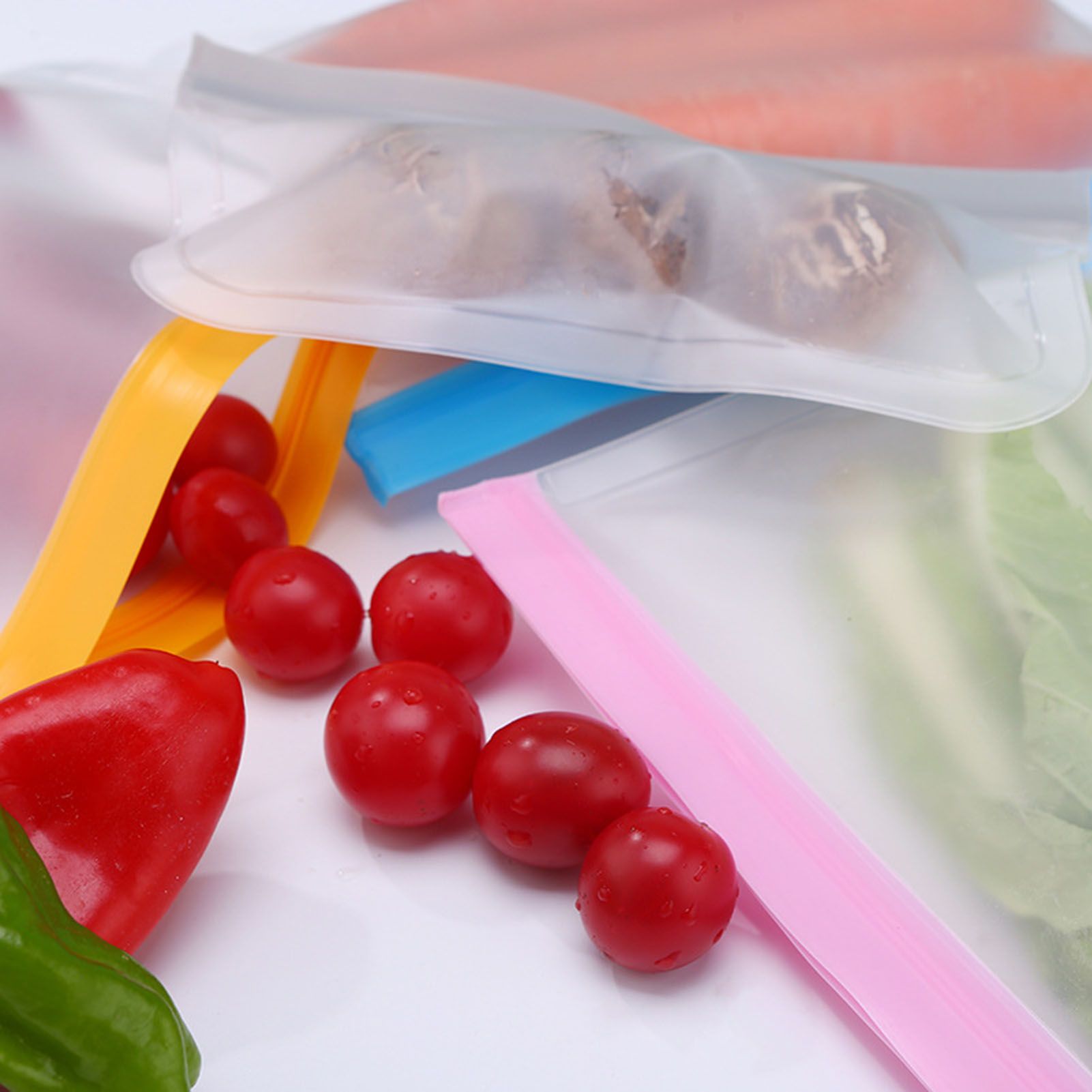 20PCS Reusable Ziplock Bags Translucent Scrub PEVA Food Storage Bags for view 6