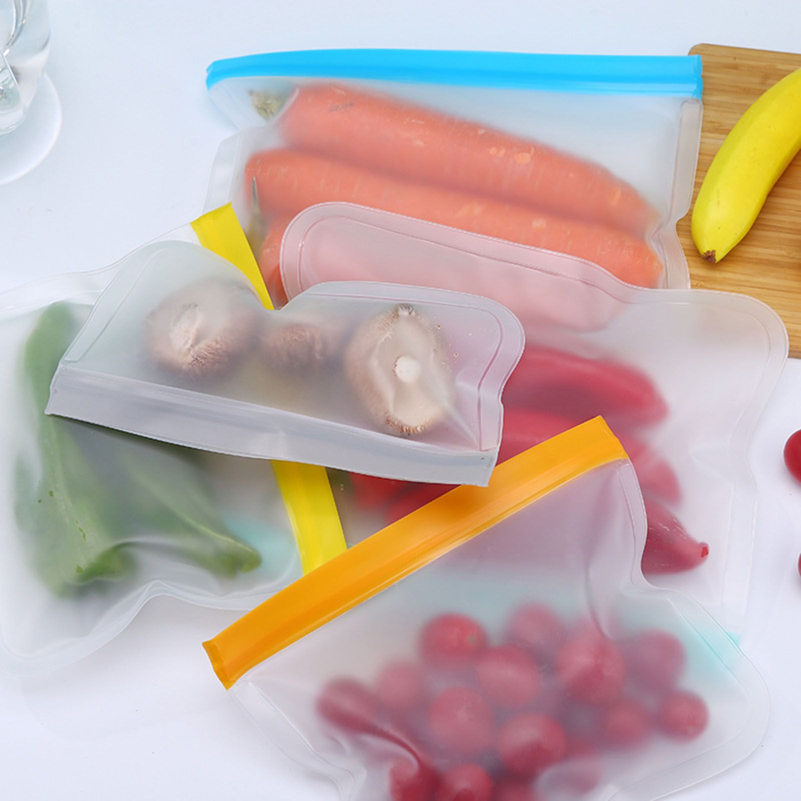 20PCS Reusable Ziplock Bags Translucent Scrub PEVA Food Storage Bags for view 8