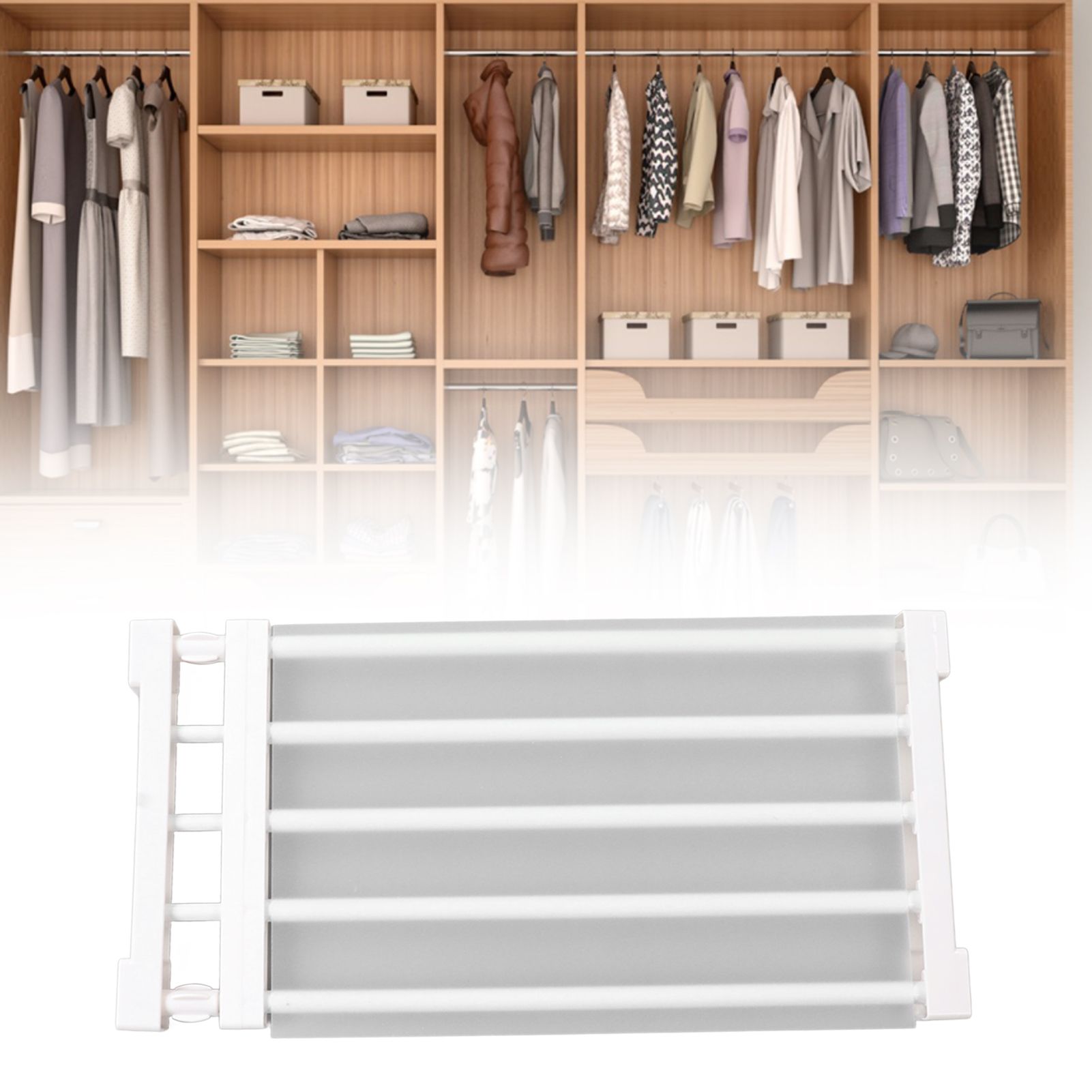 Closet Tension Shelf Expandable Nail Free Cabinet Divider Storage Rack for view 11