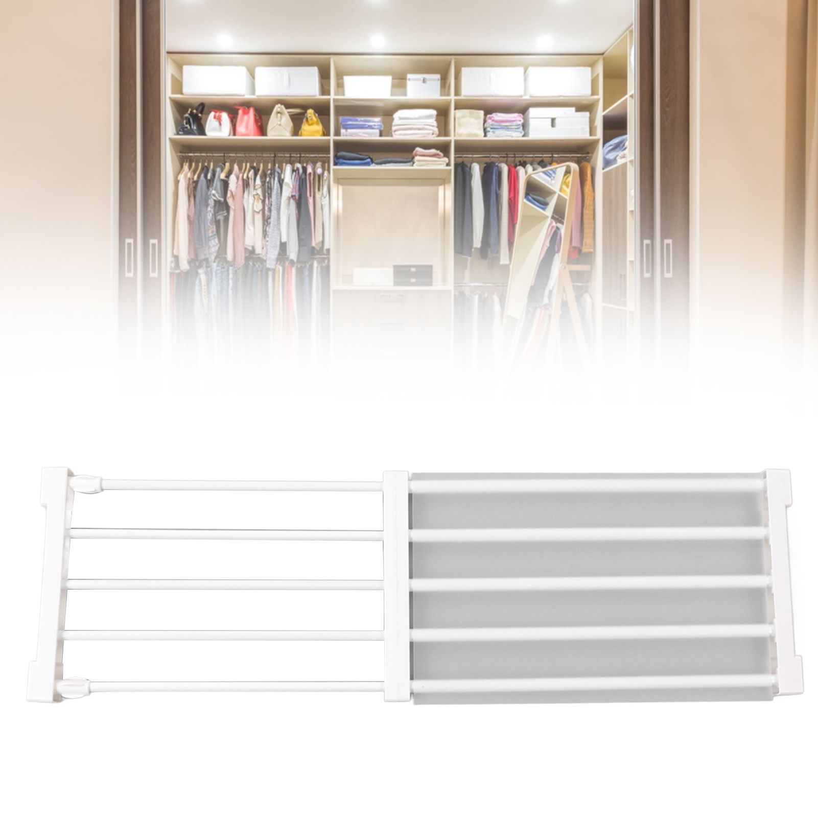 Closet Tension Shelf Expandable Nail Free Cabinet Divider Storage Rack for view 12