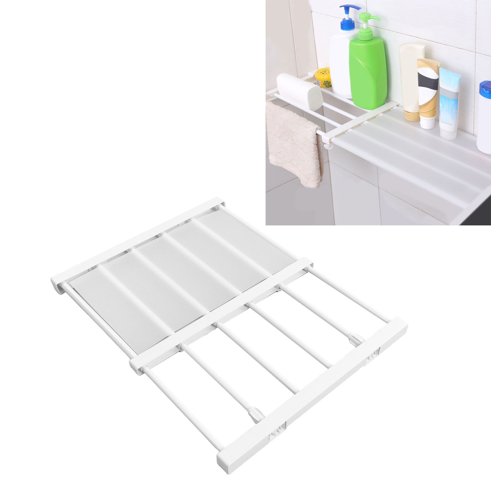 Tension Rod Shelf Adjustable Length Space Saving Nail Free Expandable Closet view 11