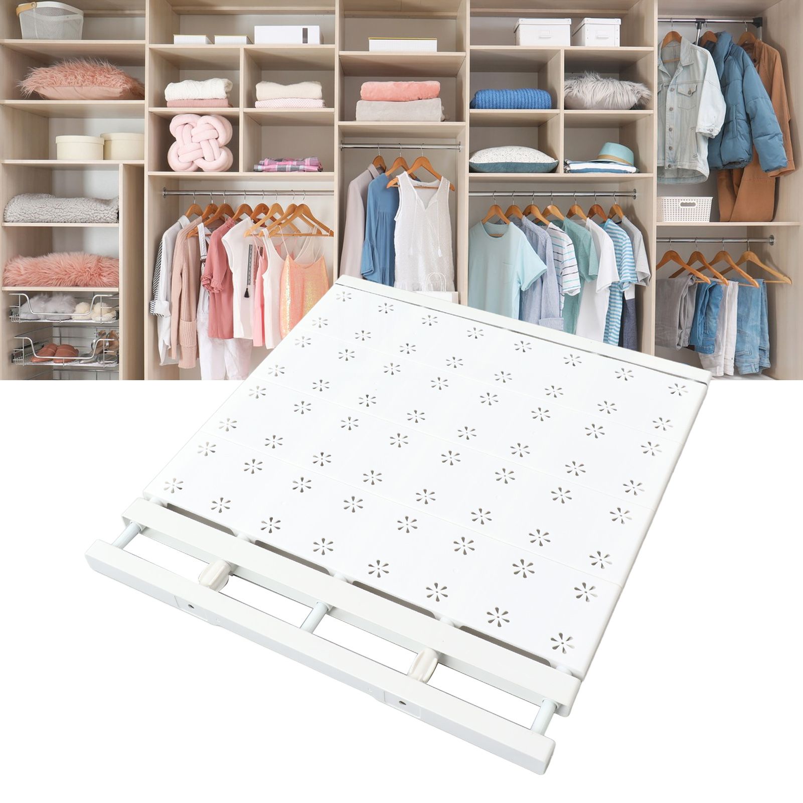 Expandable Closet Shelf Space Saving Punch Free Strong Bearing Capacity view 12