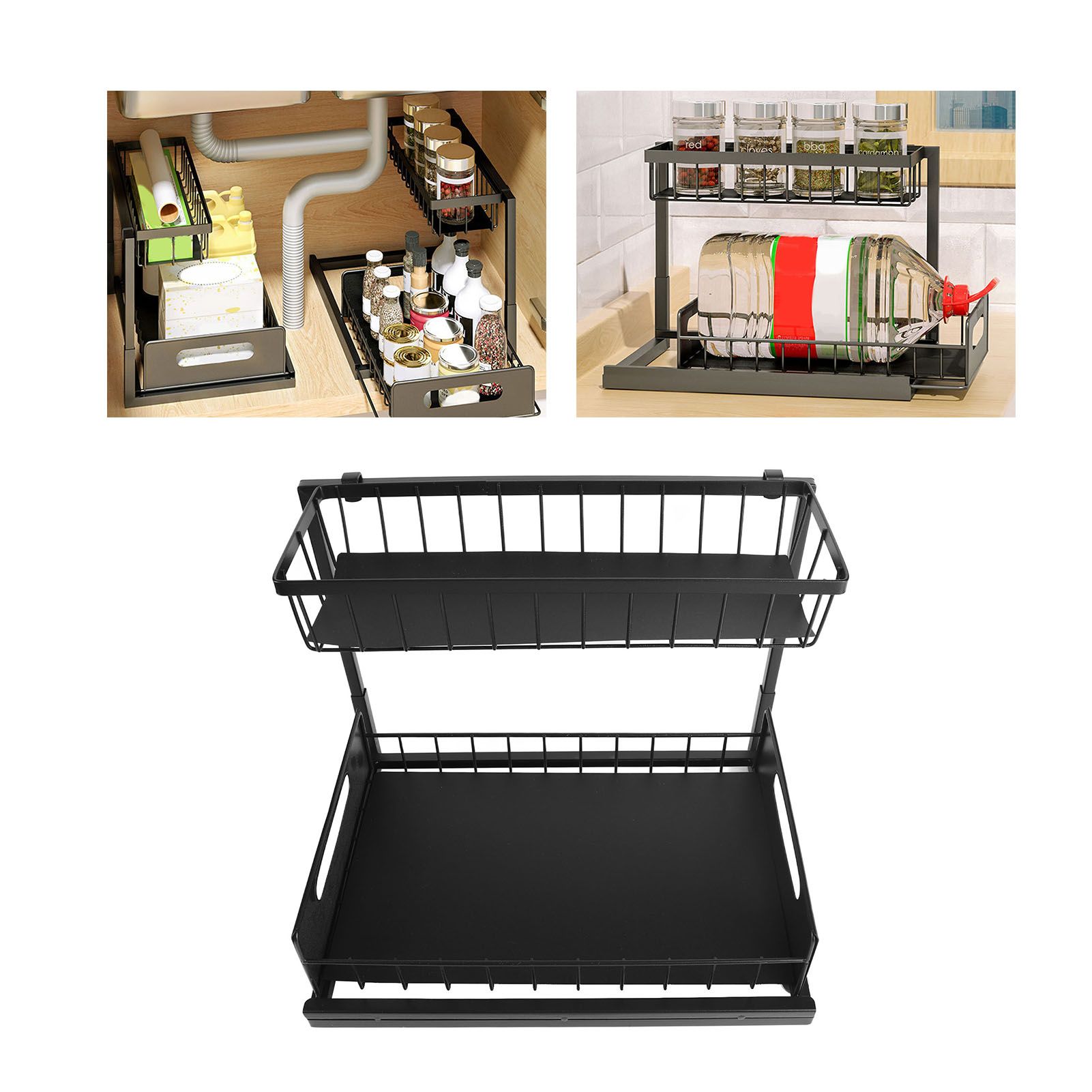 Under Sink Organizer L Shape 2 Tier Slide Out Sink Shelf for Under Kitchen view 11