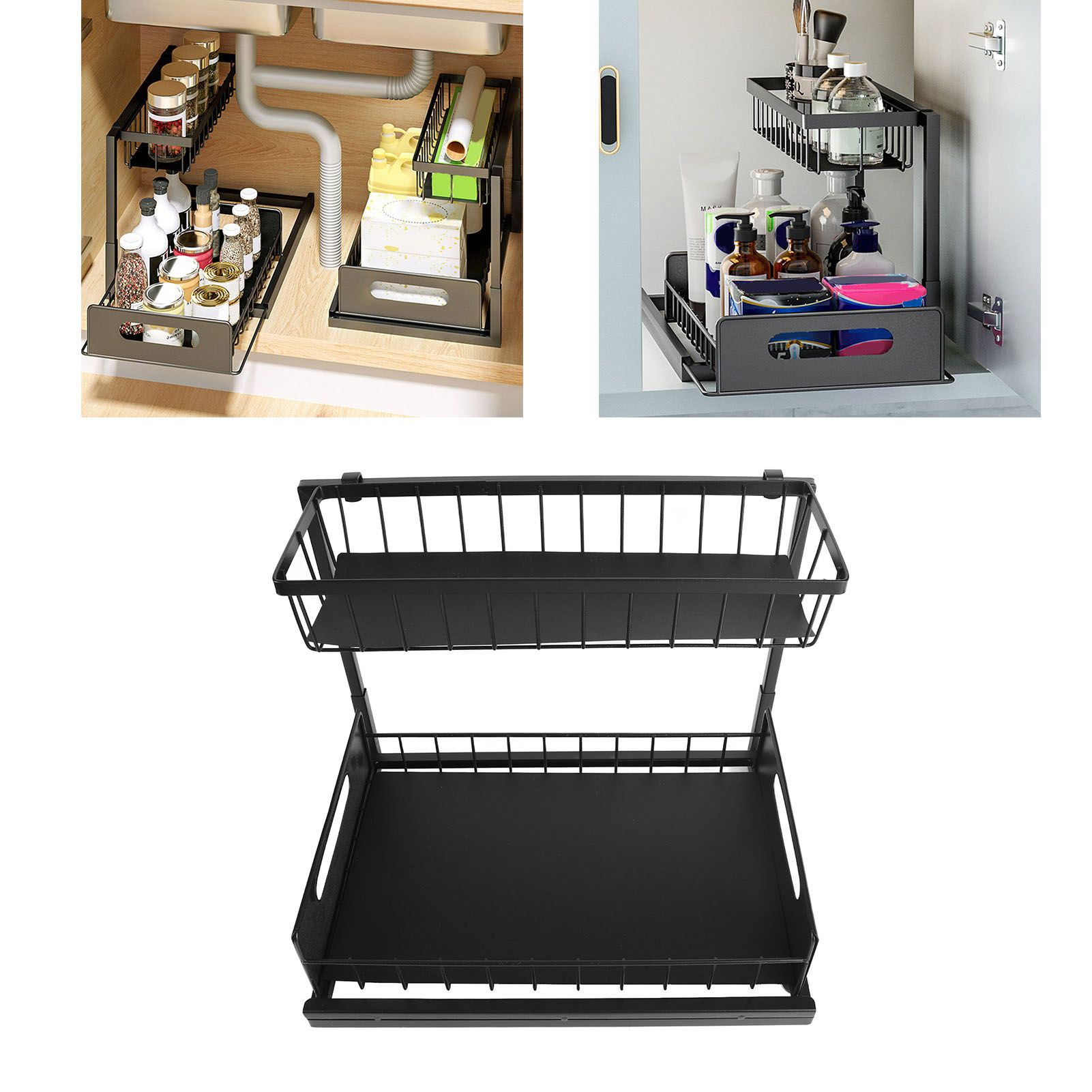 Under Sink Organizer L Shape 2 Tier Slide Out Sink Shelf for Under Kitchen view 12