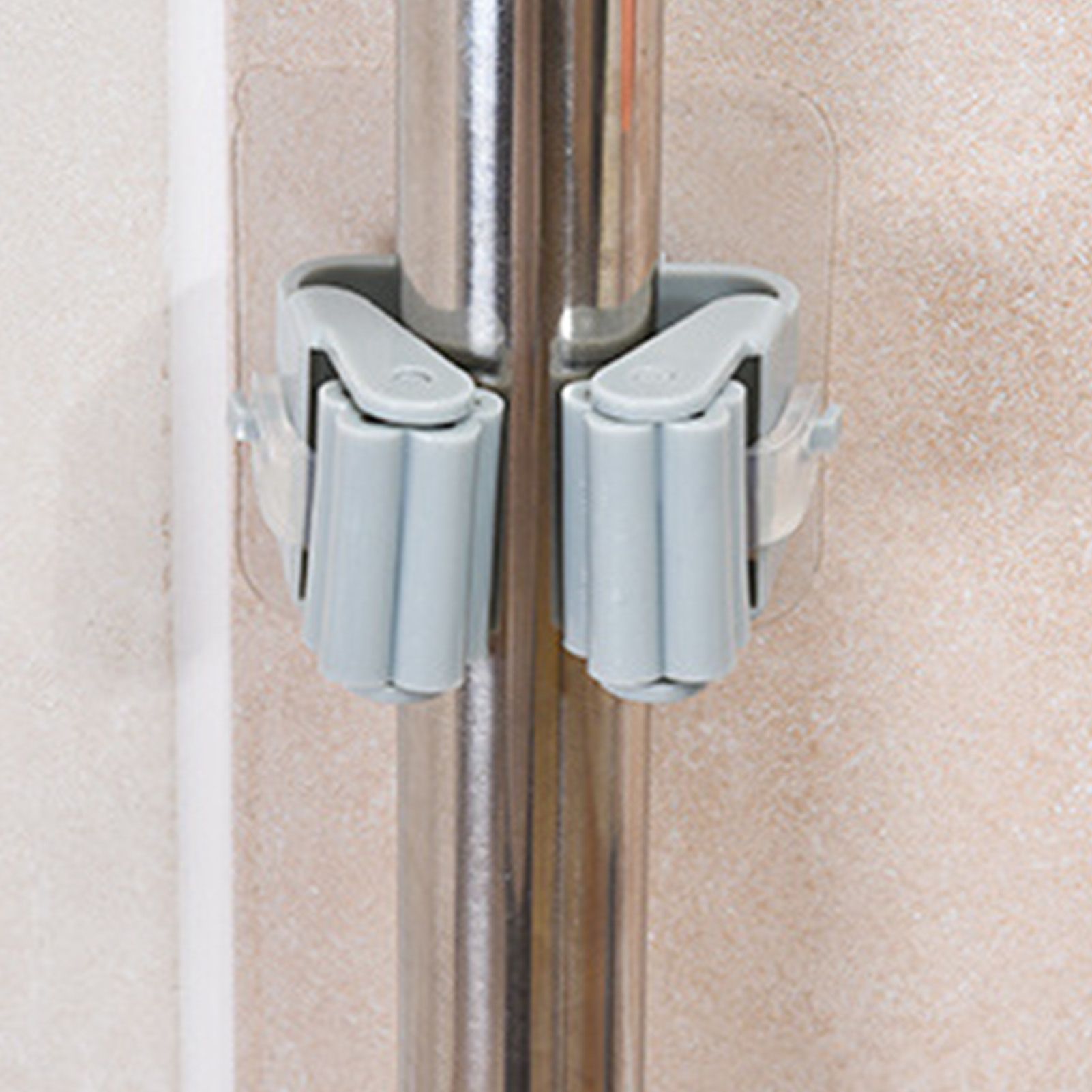 3pcs Wall Mounted Mop Holder Strong Adhesion Plastic Mop Broom Holder for view 5