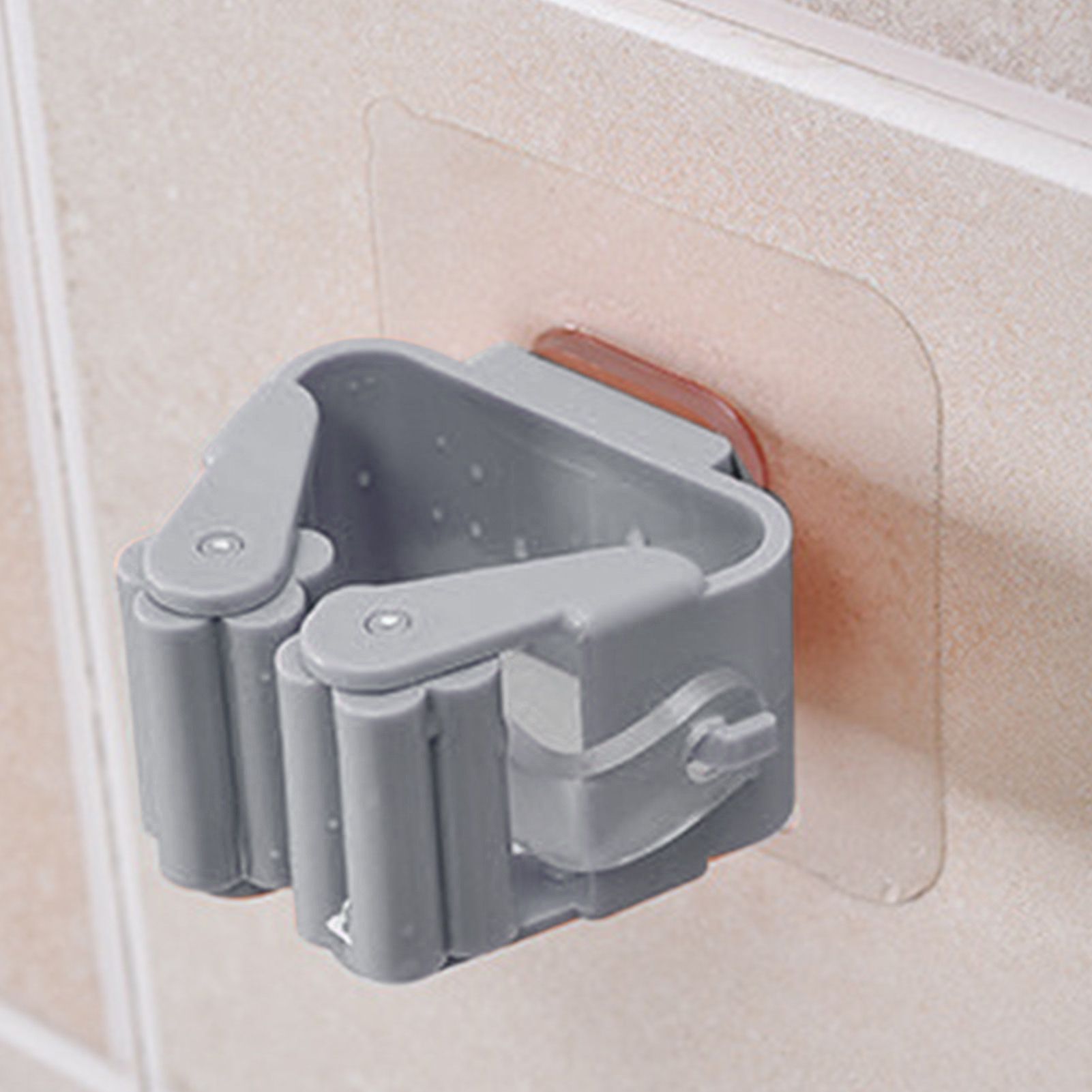 3pcs Wall Mounted Mop Holder Strong Adhesion Plastic Mop Broom Holder for view 7