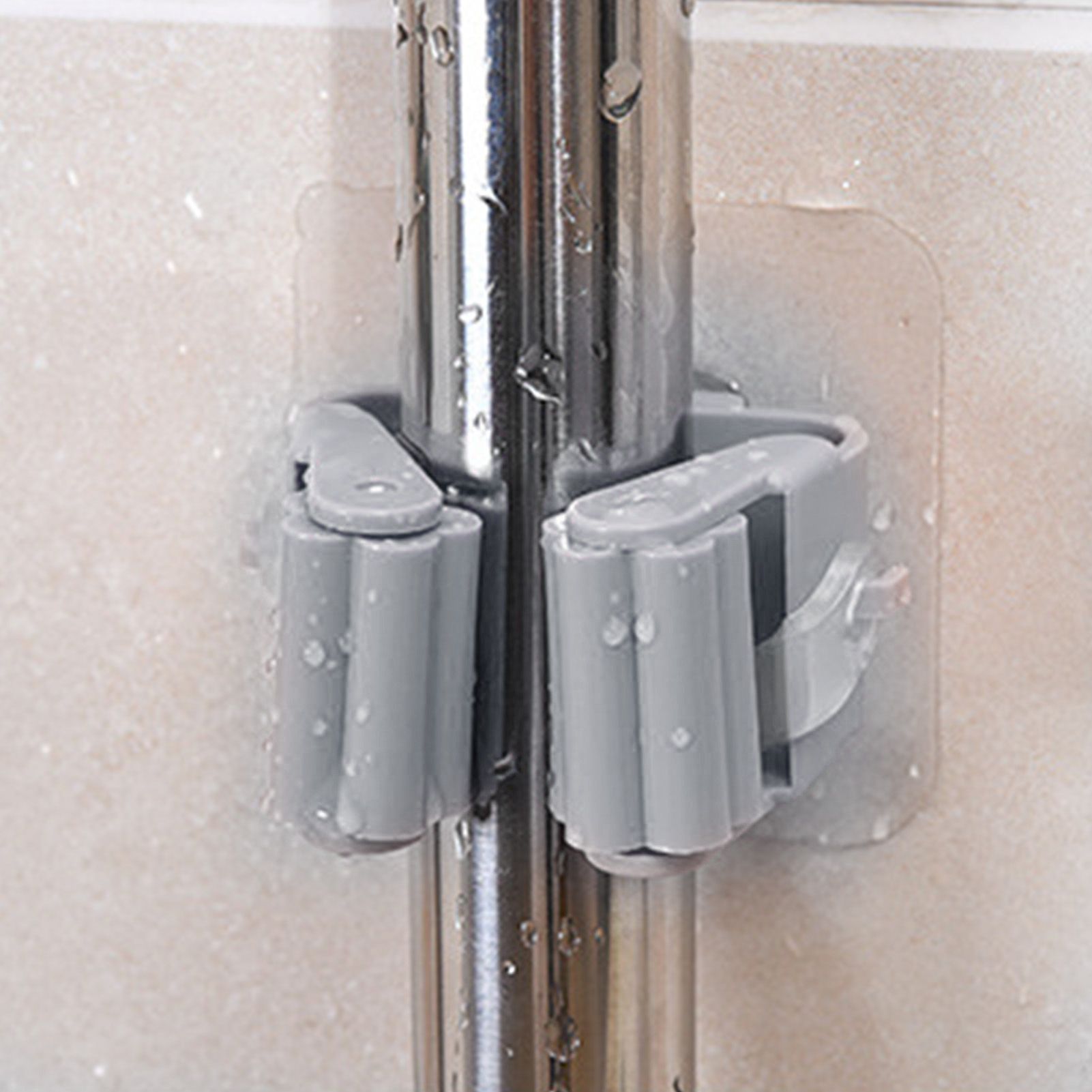 3pcs Wall Mounted Mop Holder Strong Adhesion Plastic Mop Broom Holder for view 8