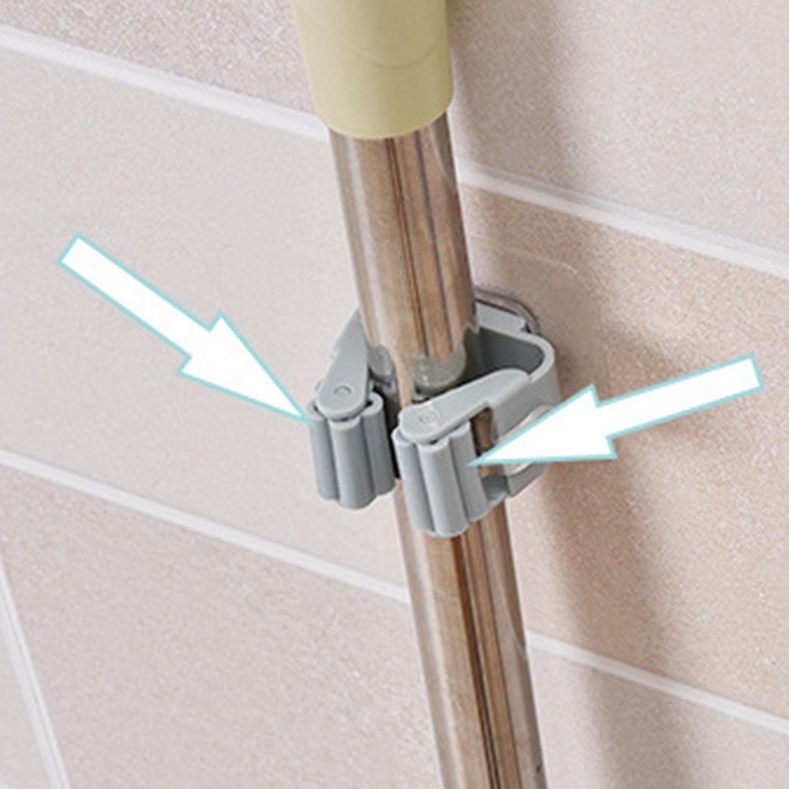 3pcs Wall Mounted Mop Holder Strong Adhesion Plastic Mop Broom Holder for view 10