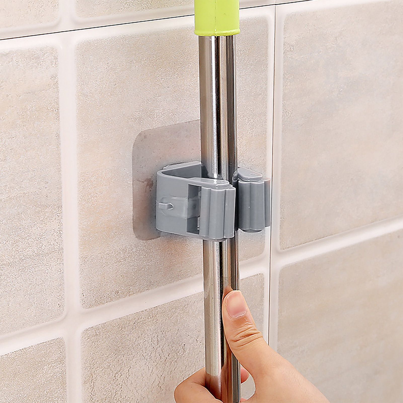 3pcs Wall Mounted Mop Holder Strong Adhesion Plastic Mop Broom Holder for view 11