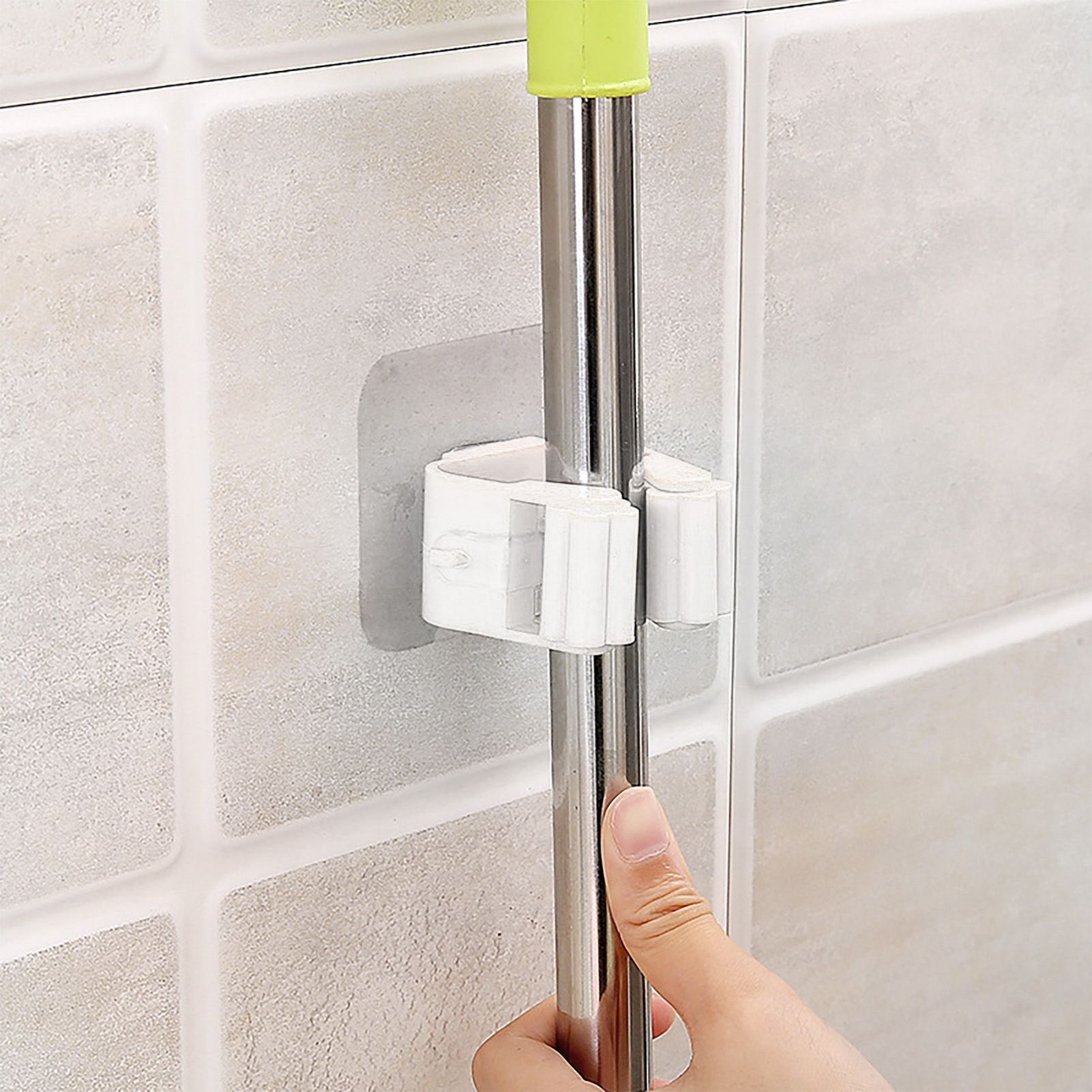 3pcs Wall Mounted Mop Holder Strong Adhesion Plastic Mop Broom Holder for view 6