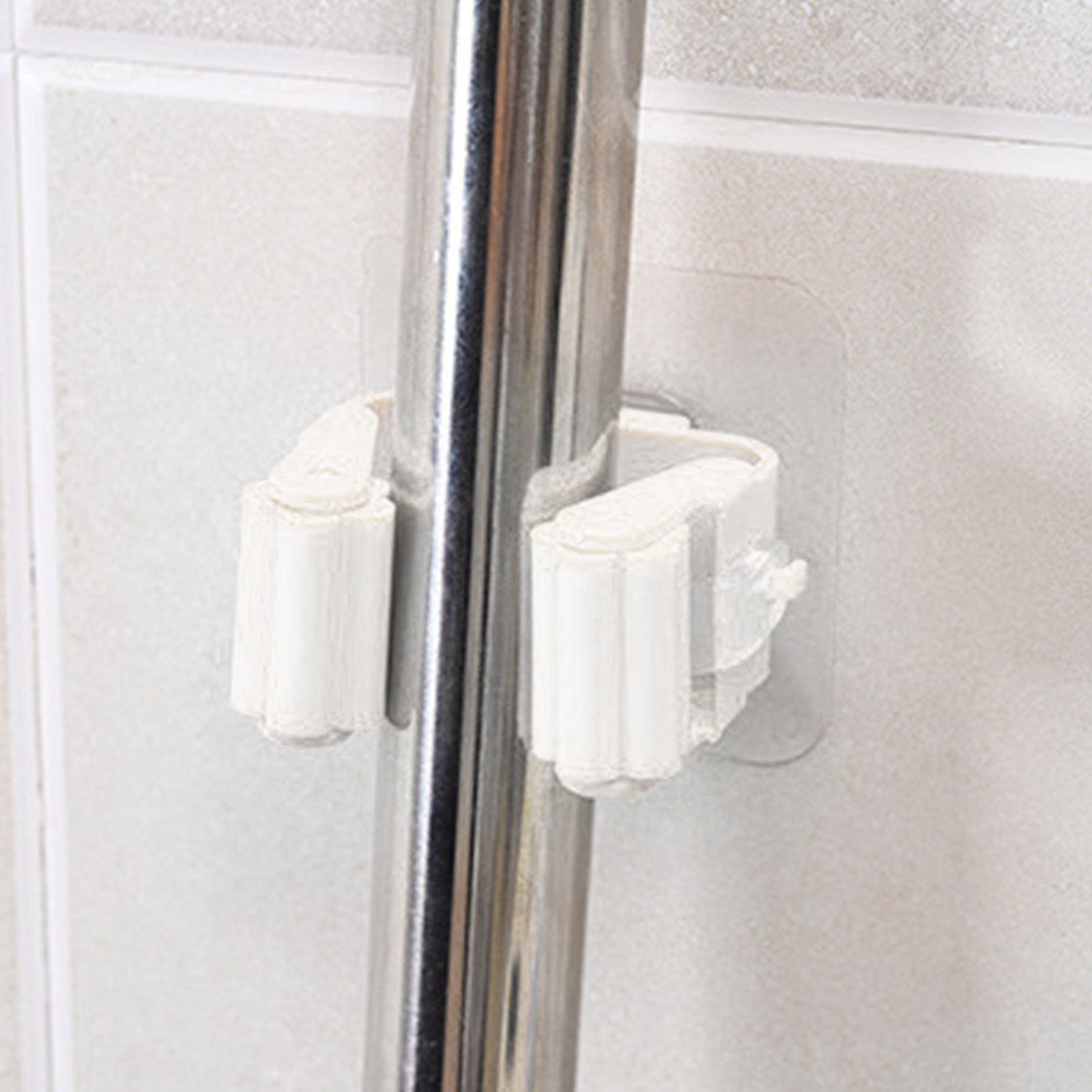 3pcs Wall Mounted Mop Holder Strong Adhesion Plastic Mop Broom Holder for view 7