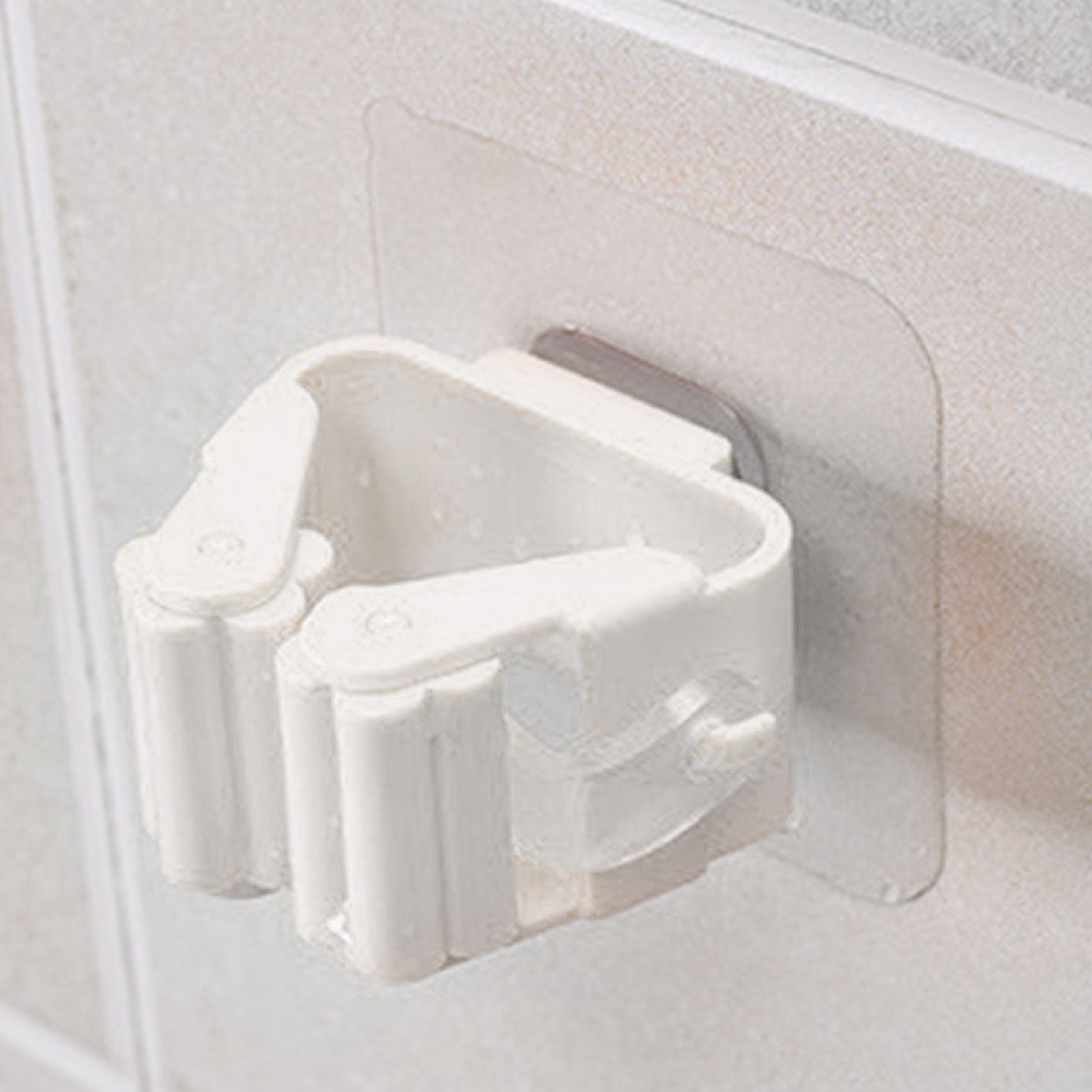3pcs Wall Mounted Mop Holder Strong Adhesion Plastic Mop Broom Holder for view 8