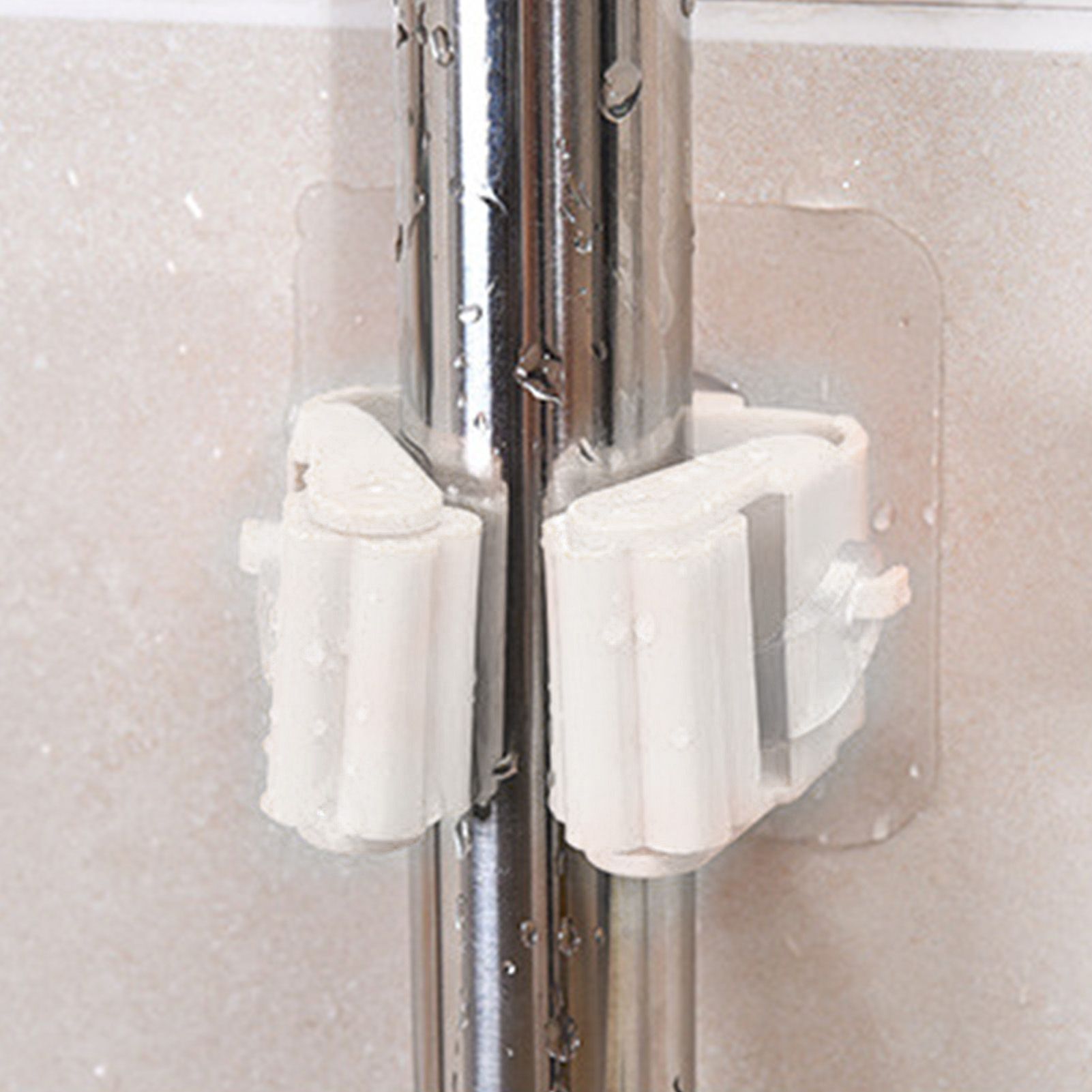 3pcs Wall Mounted Mop Holder Strong Adhesion Plastic Mop Broom Holder for view 10