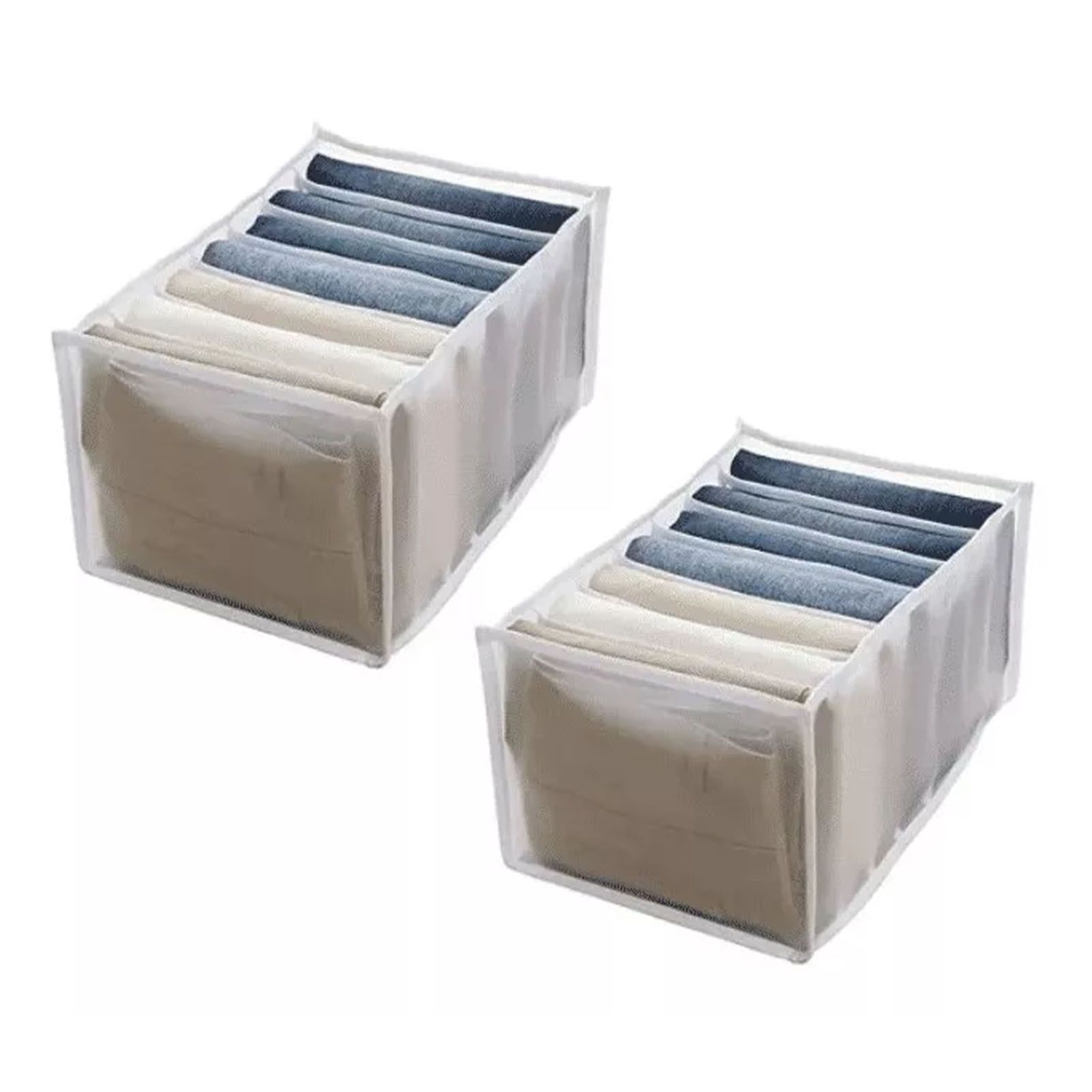 2Pcs White 7 Gird Pants Divider Storage Box Pants 7 Compartment Closet Pants