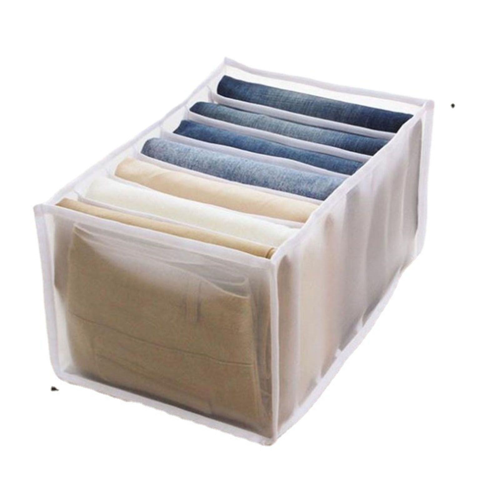 2Pcs White 7 Gird Pants Divider Storage Box Pants 7 Compartment Closet Pants view 2