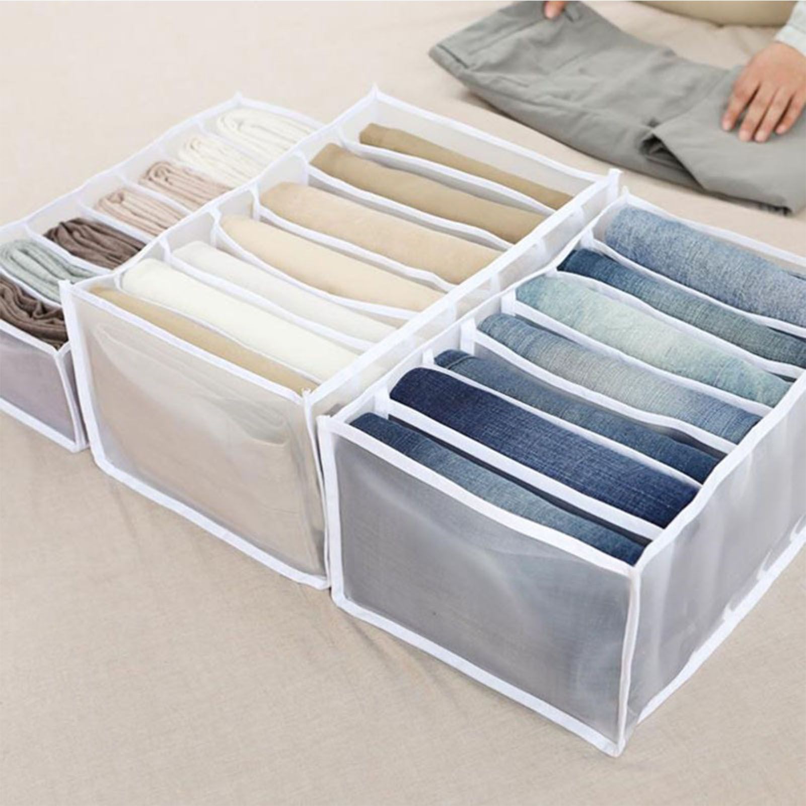 2Pcs White 7 Gird Pants Divider Storage Box Pants 7 Compartment Closet Pants view 3