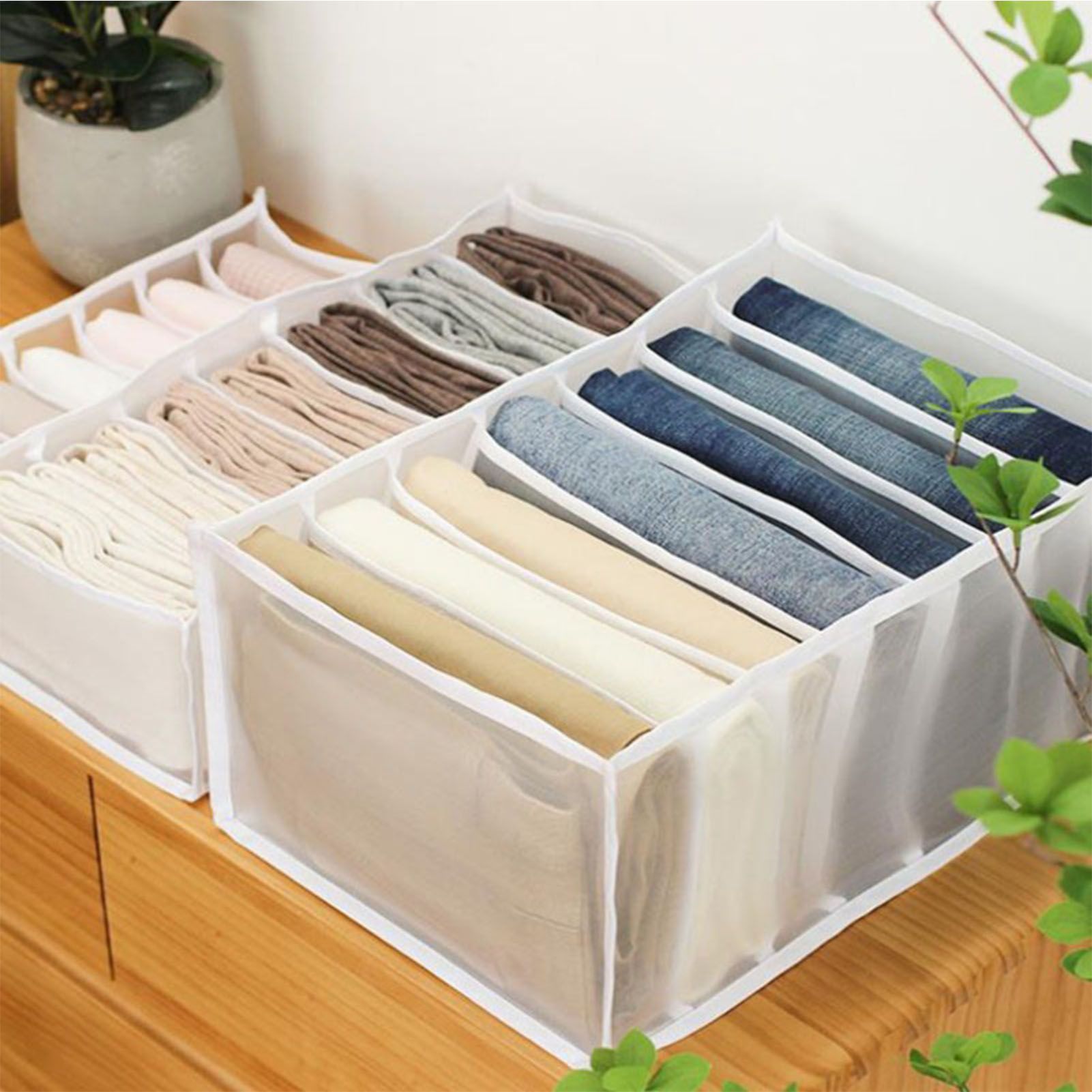 2Pcs White 7 Gird Pants Divider Storage Box Pants 7 Compartment Closet Pants view 4