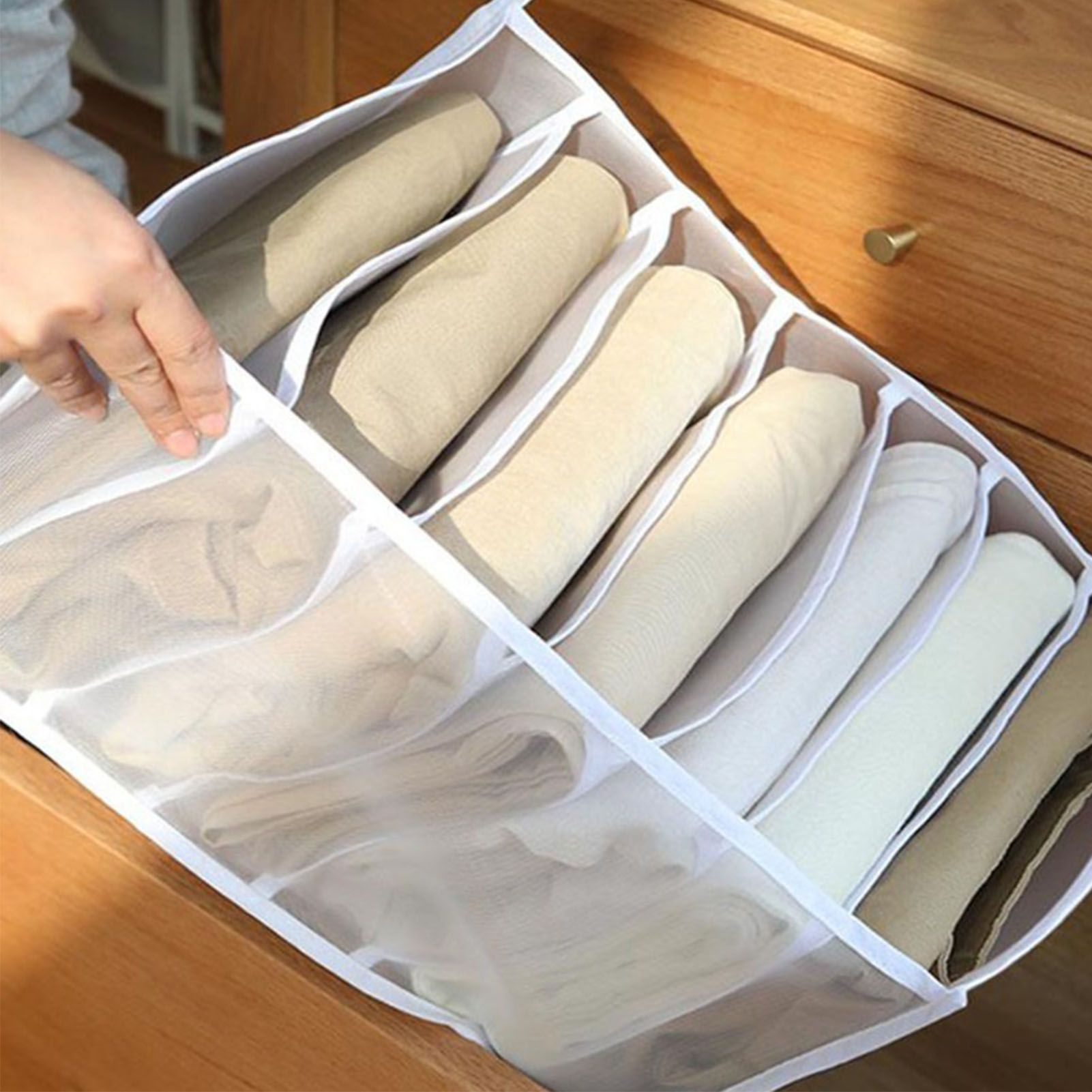 2Pcs White 7 Gird Pants Divider Storage Box Pants 7 Compartment Closet Pants view 6